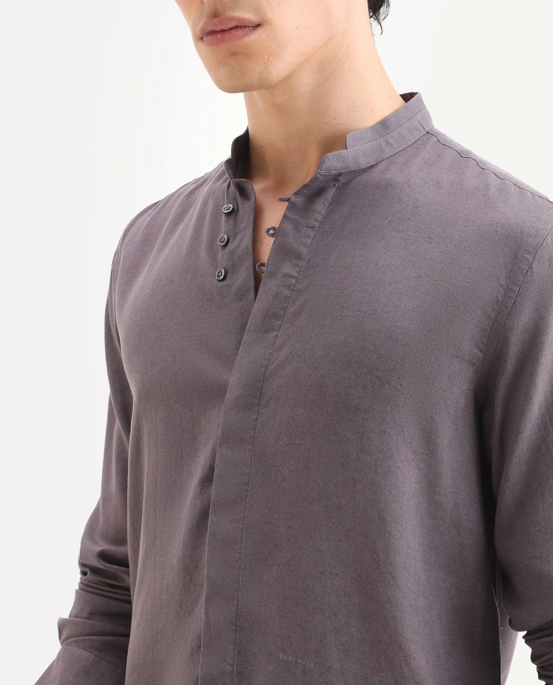 Rare Rabbit Men's Throne-26 Dusky Purple Linen Blend Fabric Full Sleeve Mandarin Collar Regular Fit Plain Shirt - Image 5