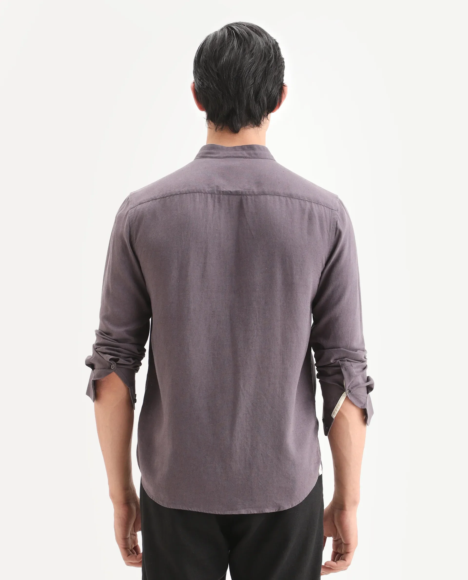 Rare Rabbit Men's Throne-26 Dusky Purple Linen Blend Fabric Full Sleeve Mandarin Collar Regular Fit Plain Shirt - Image 8