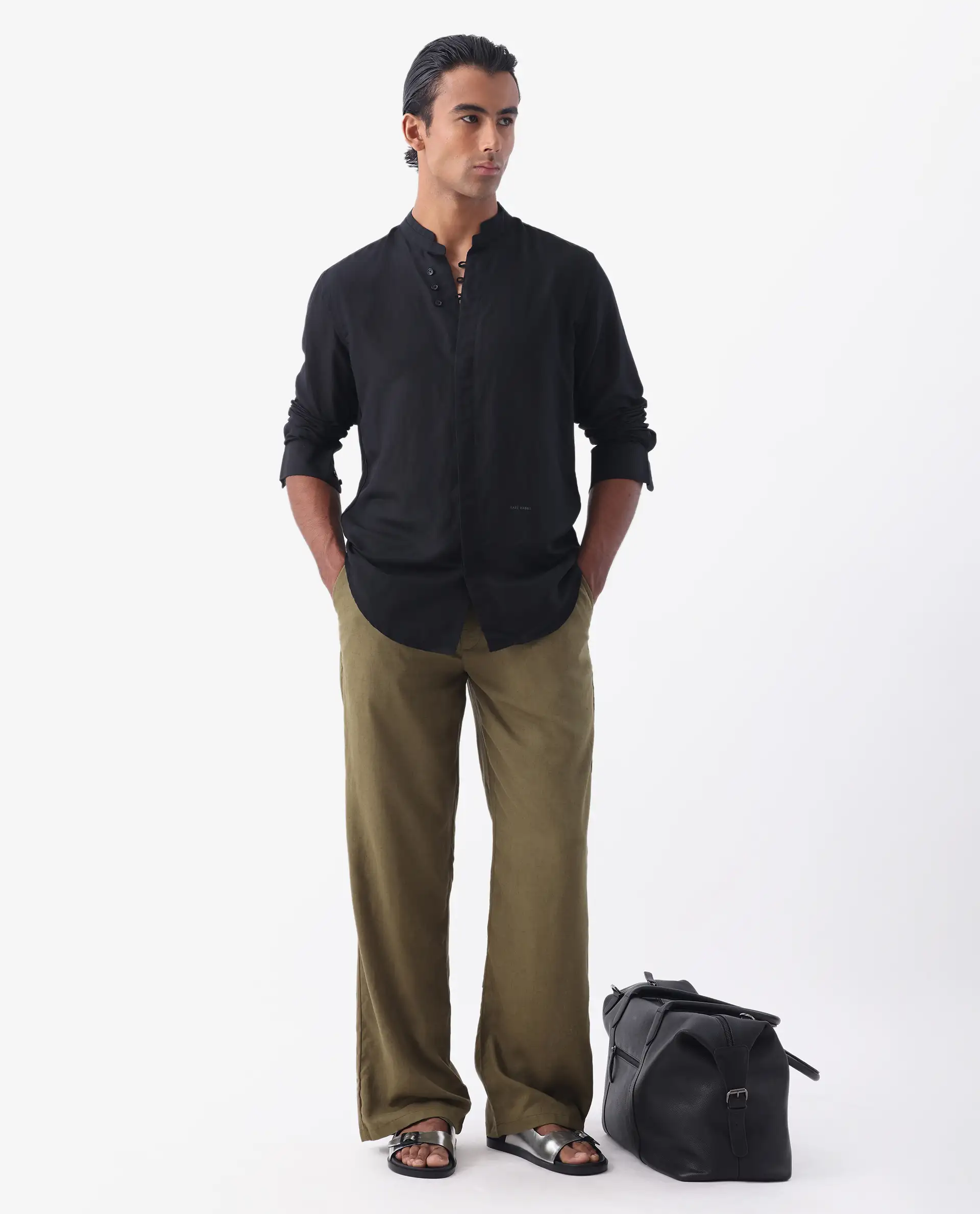 Rare Rabbit Men's Throne Black 100% Linen Regular Fit Full Sleeve Spread Collar Shirt - Image 2