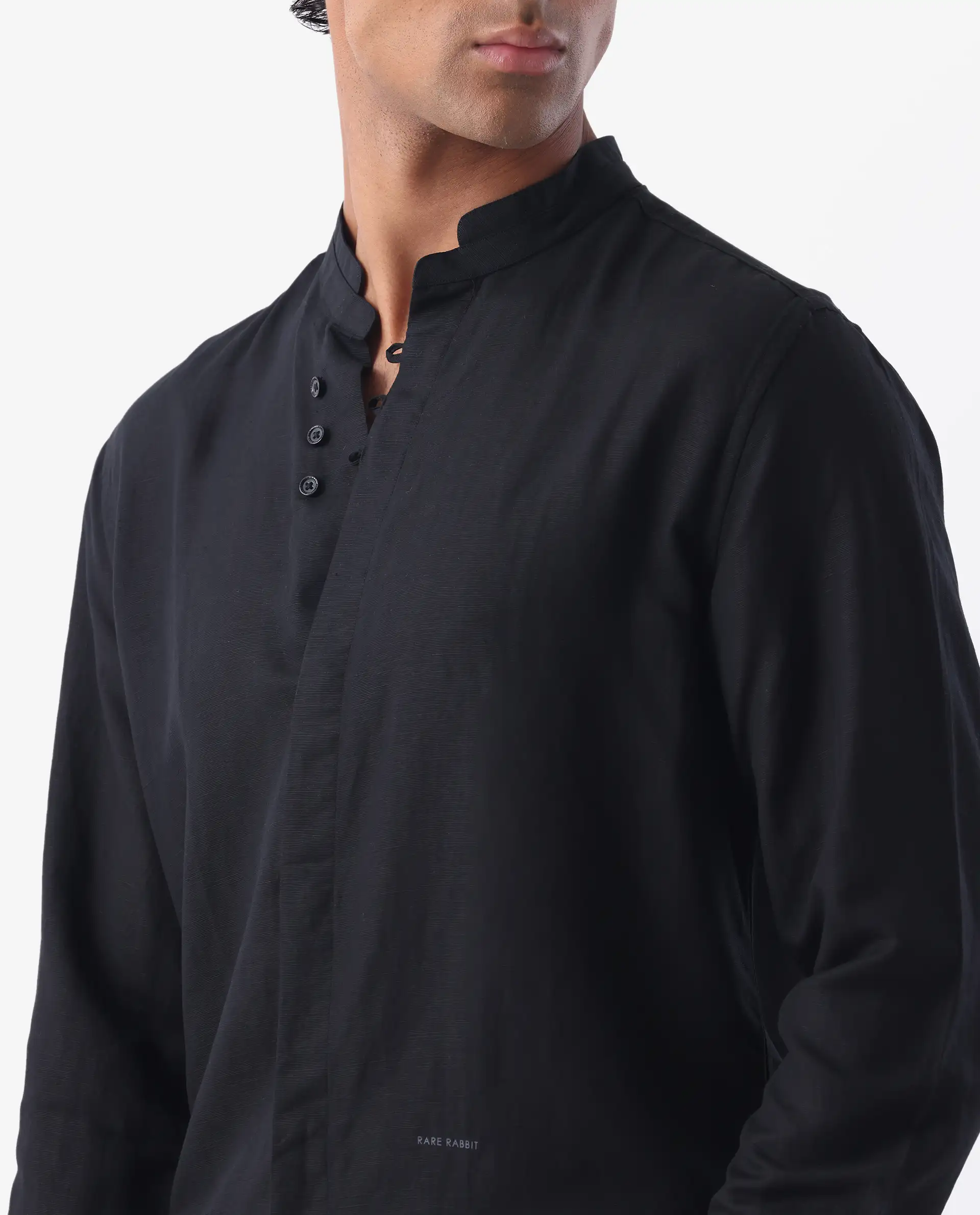 Rare Rabbit Men's Throne Black 100% Linen Regular Fit Full Sleeve Spread Collar Shirt - Image 3