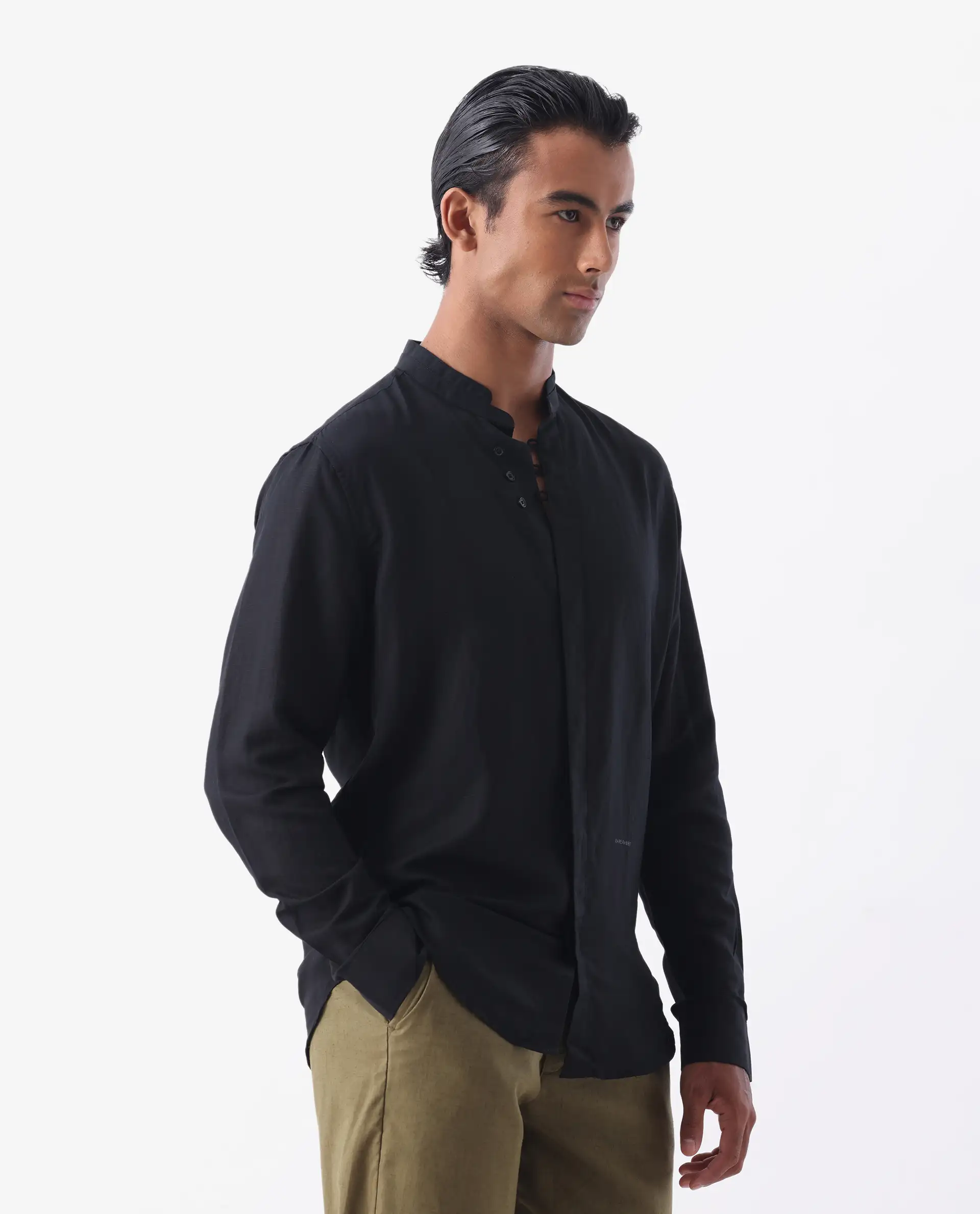 Rare Rabbit Men's Throne Black 100% Linen Regular Fit Full Sleeve Spread Collar Shirt - Image 5