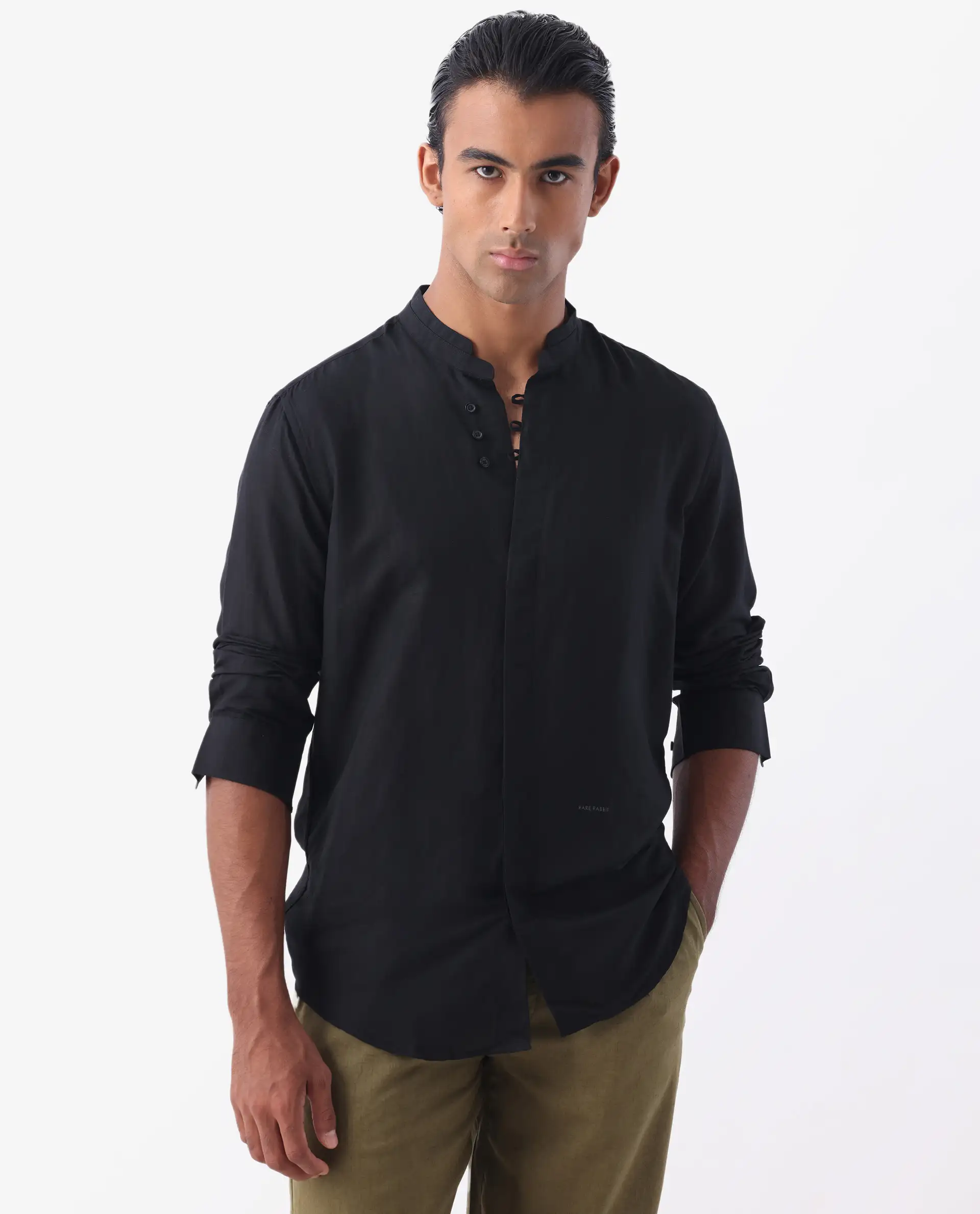 Rare Rabbit Men's Throne Black 100% Linen Regular Fit Full Sleeve Spread Collar Shirt - Image 7