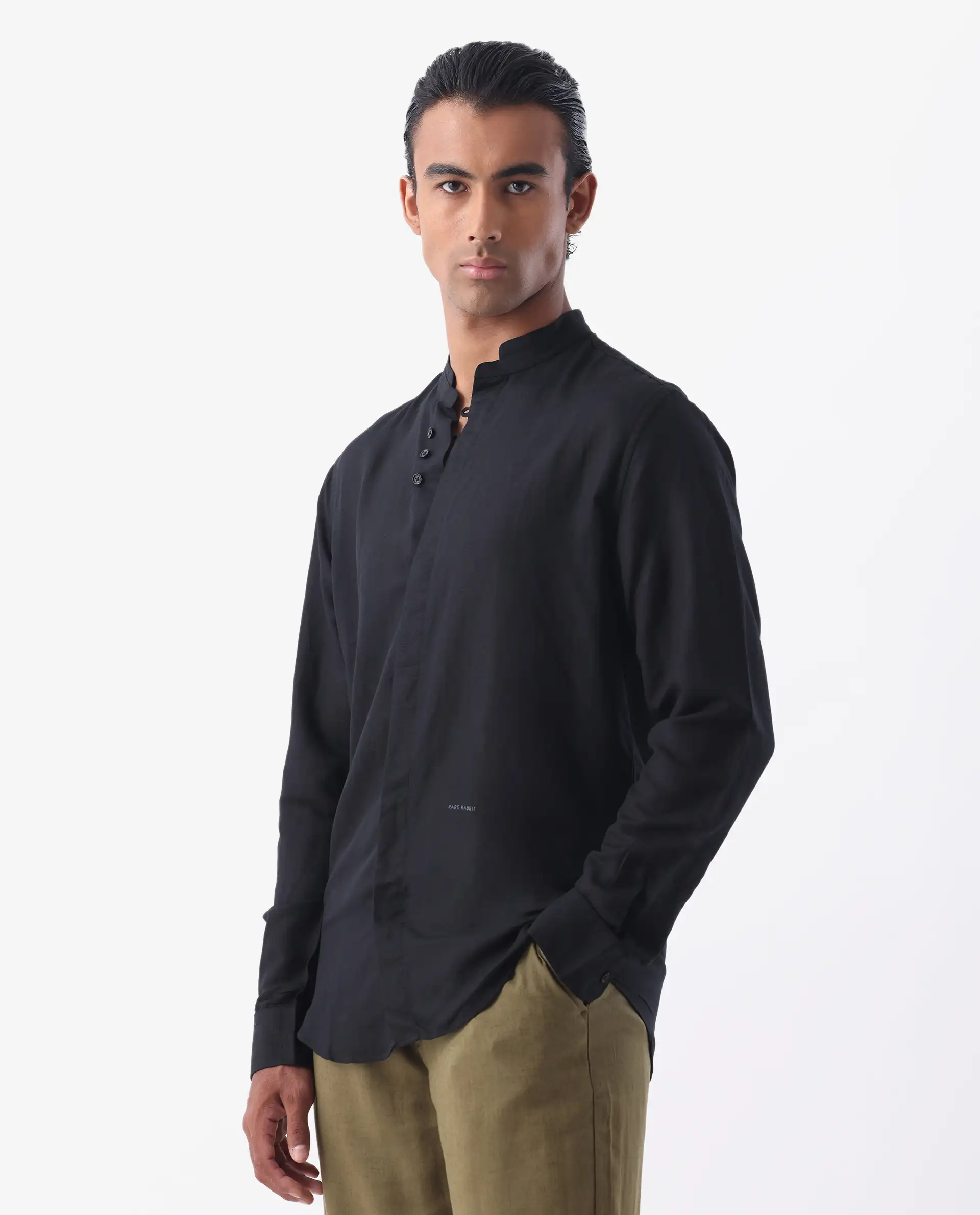 Rare Rabbit Men's Throne Black 100% Linen Regular Fit Full Sleeve Spread Collar Shirt - Image 8
