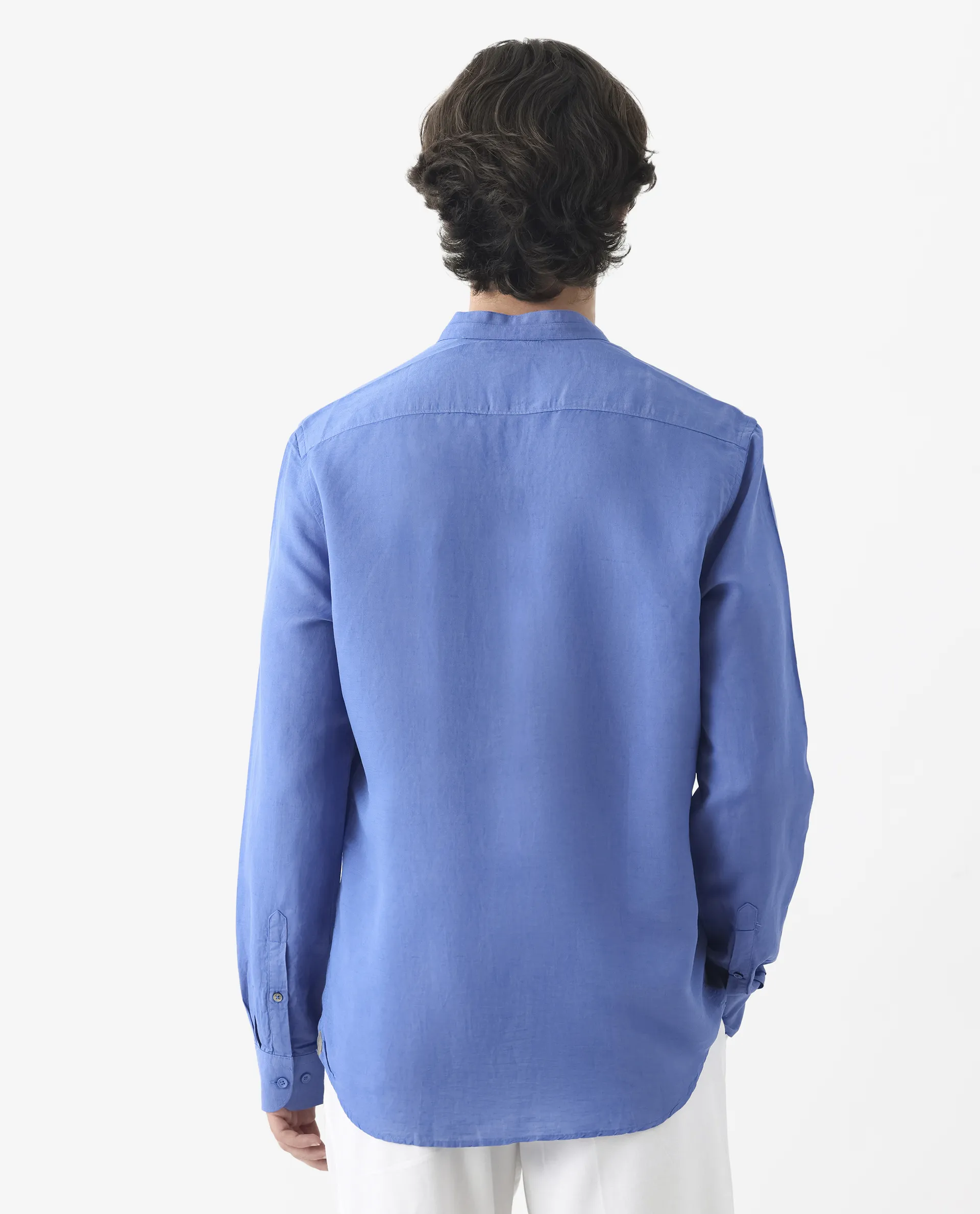 Rare Rabbit Men's Throne Blue 100% Linen Plain Regular Fit Full Sleeve Spread Collar Shirt - Image 7