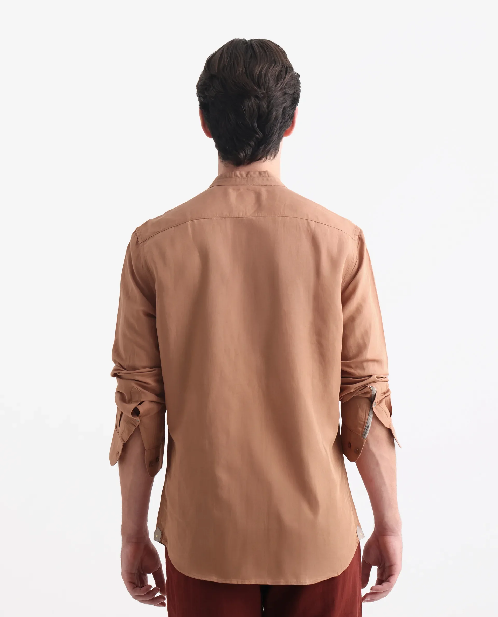 Rare Rabbit Men's Throne Dark Orange Linen Plain Regular Fit Full Sleeve Collared Shirt - Image 5