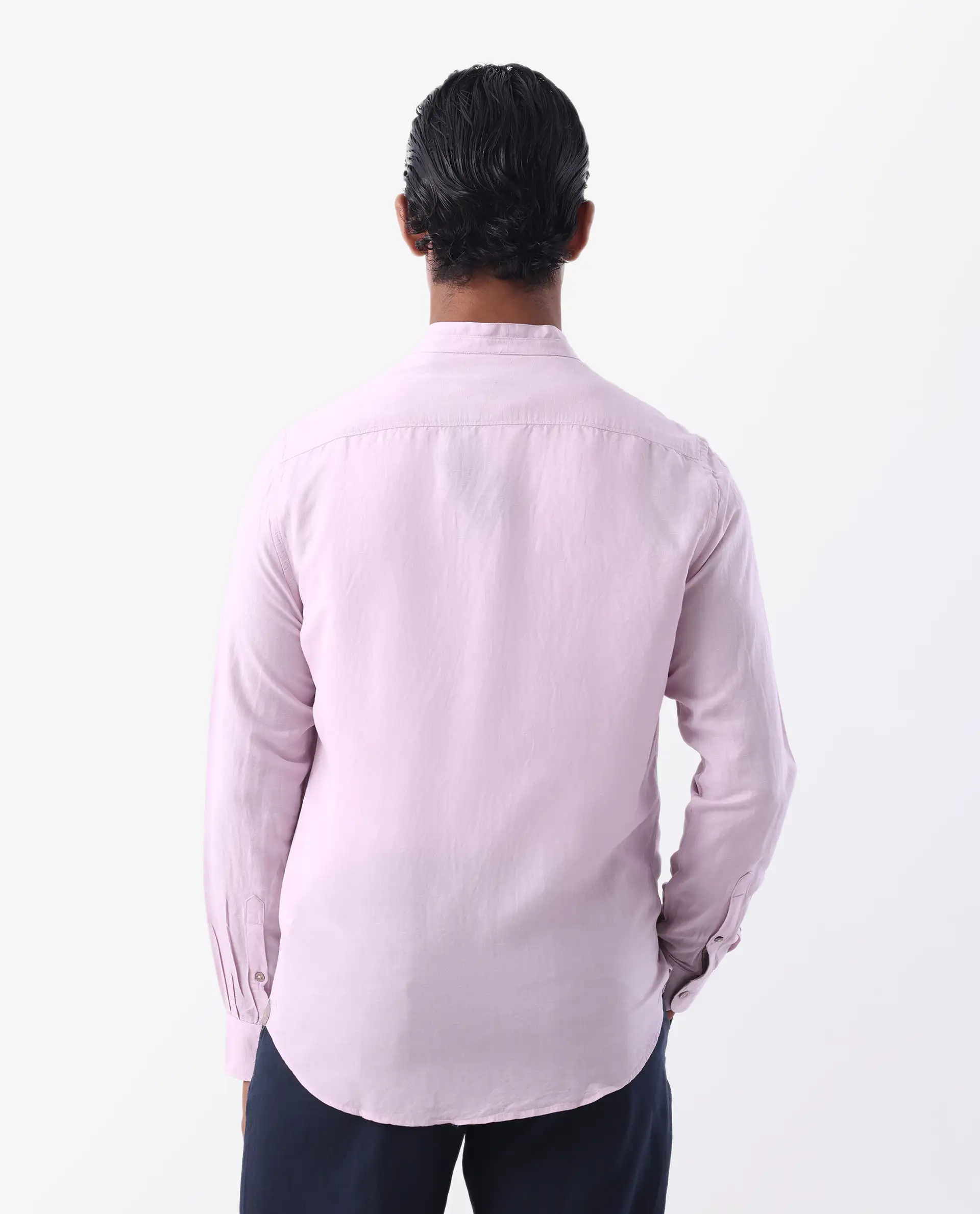 Rare Rabbit Men's Throne Pastel Pink 100% Linen Plain Regular Fit Full Sleeve Mandarin Collar Shirt - Image 4