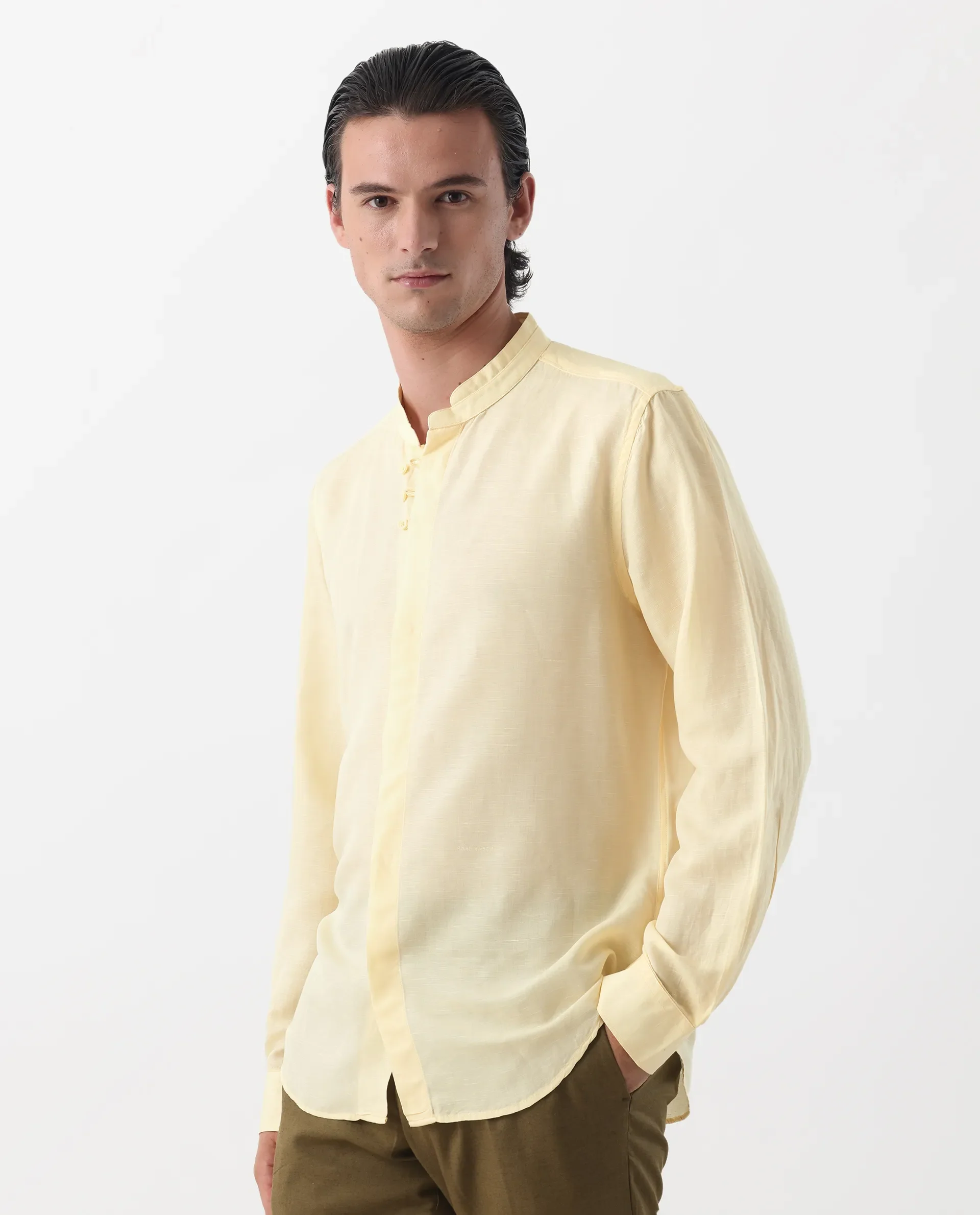 Rare Rabbit Men's Throne Yellow 100% Linen Regular Fit Full Sleeve Spread Collar Shirt - Image 4