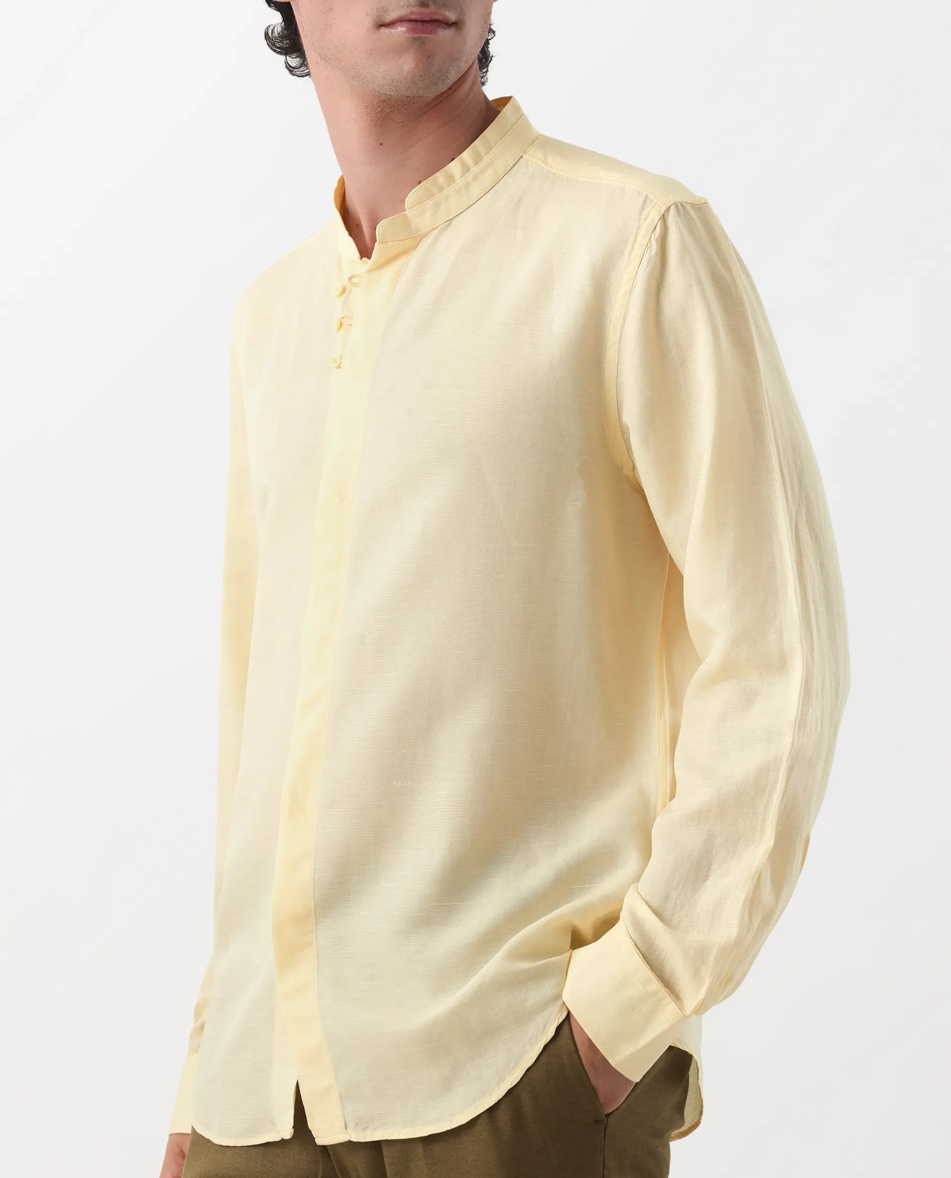 Rare Rabbit Men's Throne Yellow 100% Linen Regular Fit Full Sleeve Spread Collar Shirt - Image 5