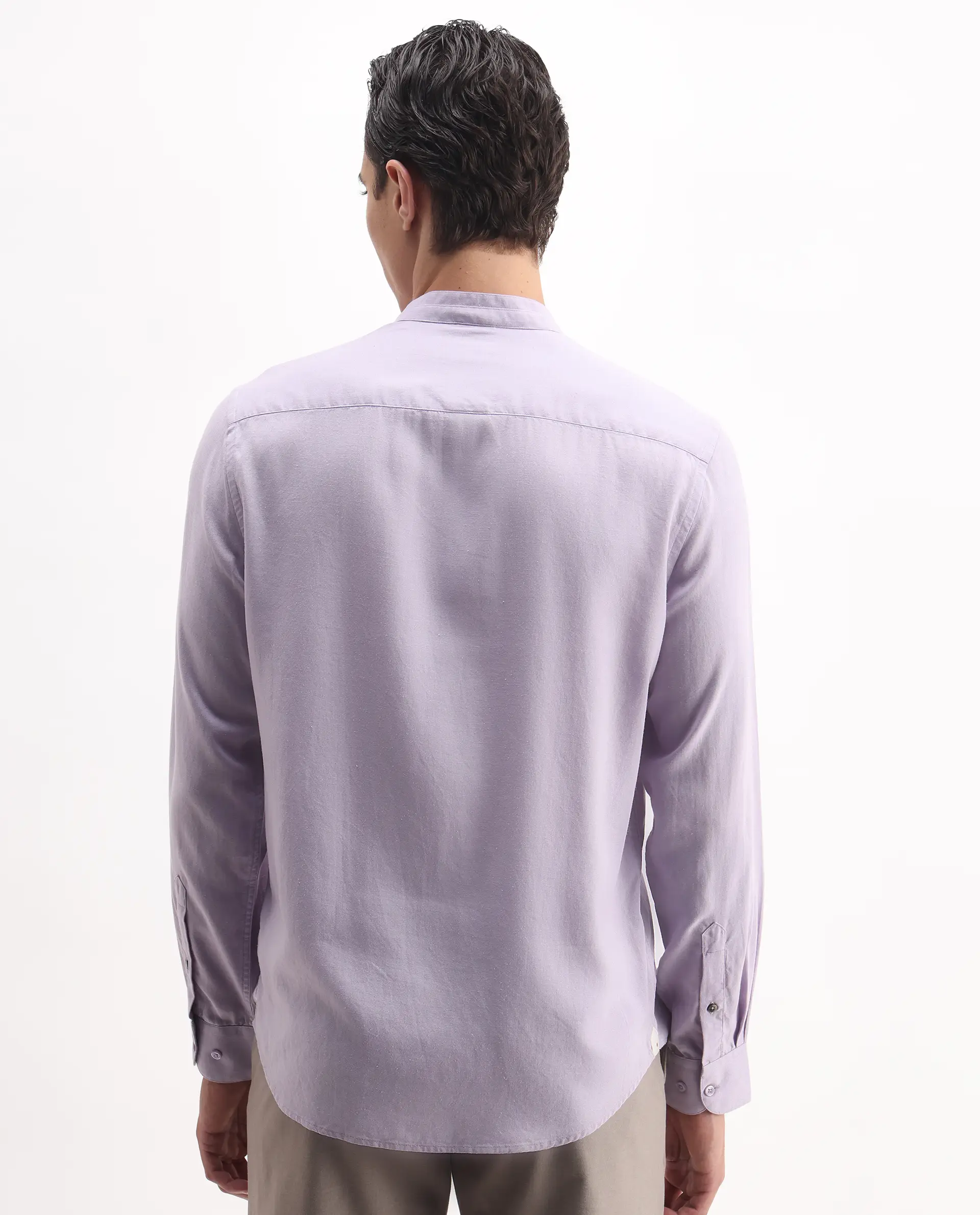 Rare Rabbit Men's Theone-25 Purple Lyocell Plain Regular Fit Full Sleeve Mandarin Collar Shirt - Image 7