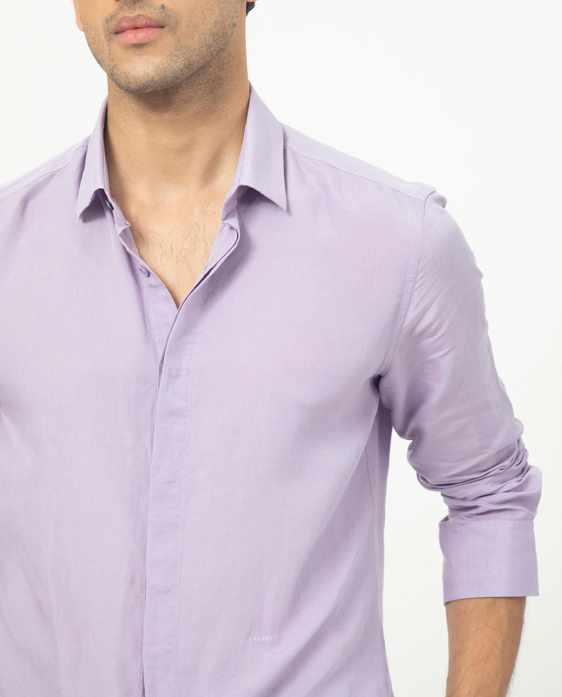 Rare Rabbit Men's Throner Pastel Purple Linen Blend Plain Regular Fit Full Sleeve Collared Shirt - Image 4