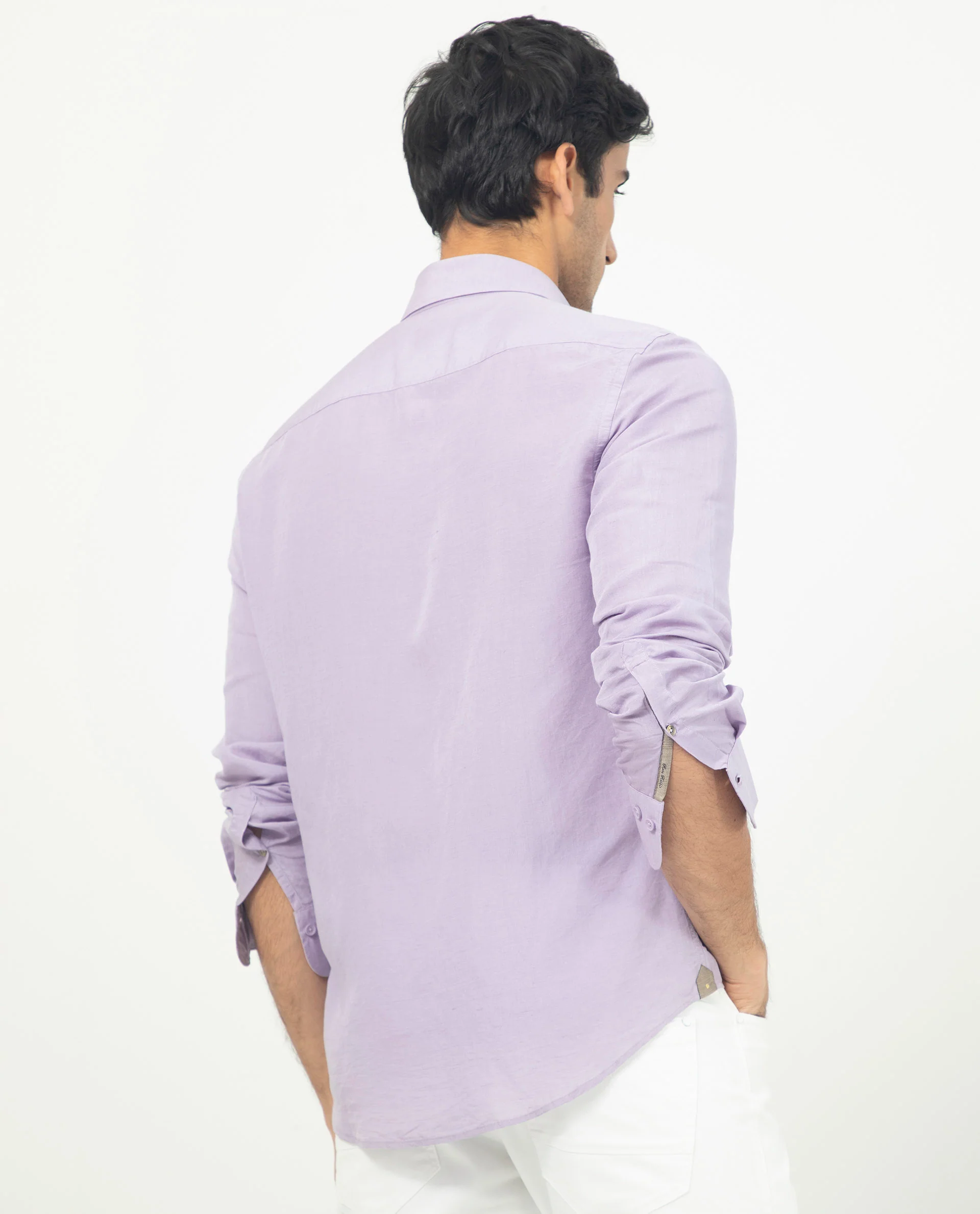 Rare Rabbit Men's Throner Pastel Purple Linen Blend Plain Regular Fit Full Sleeve Collared Shirt - Image 8