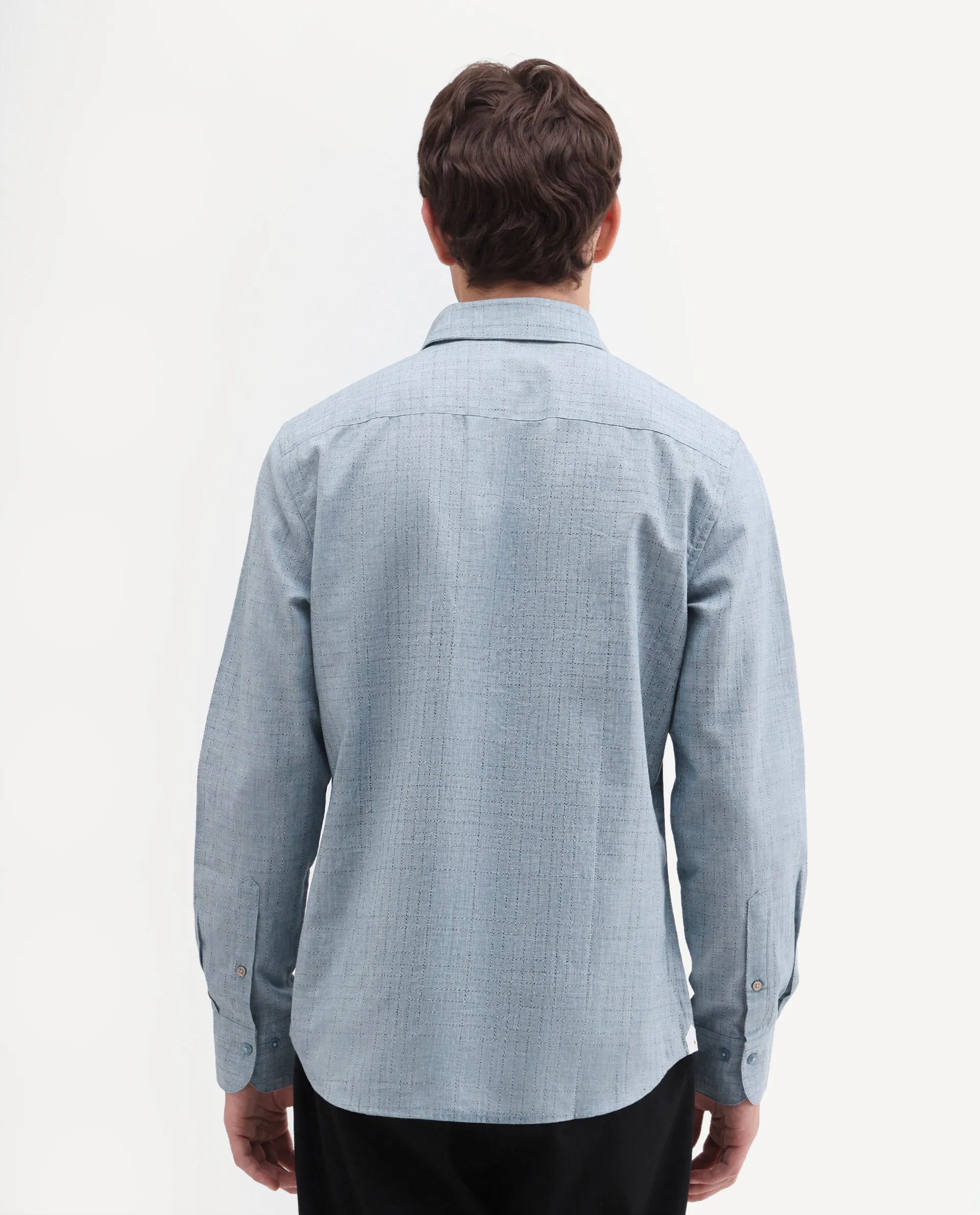 Rare Rabbit Men's Throt Dusky Blue Cotton Blend Fabric Spread Collar Regular Fit Checked Shirt - Image 7