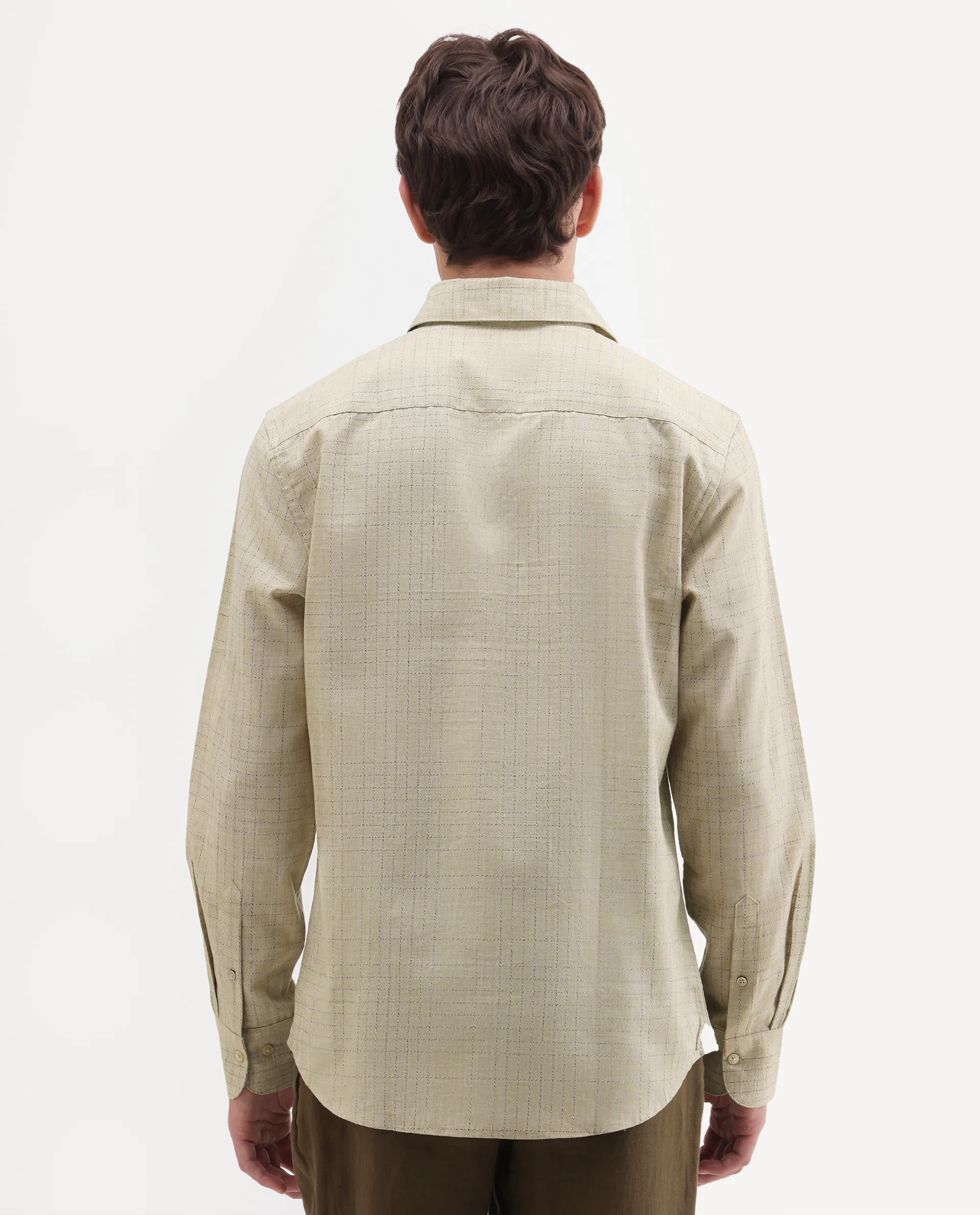 Rare Rabbit Men's Throt Khaki Cotton Blend Fabric Spread Collar Regular Fit Checked Shirt - Image 7