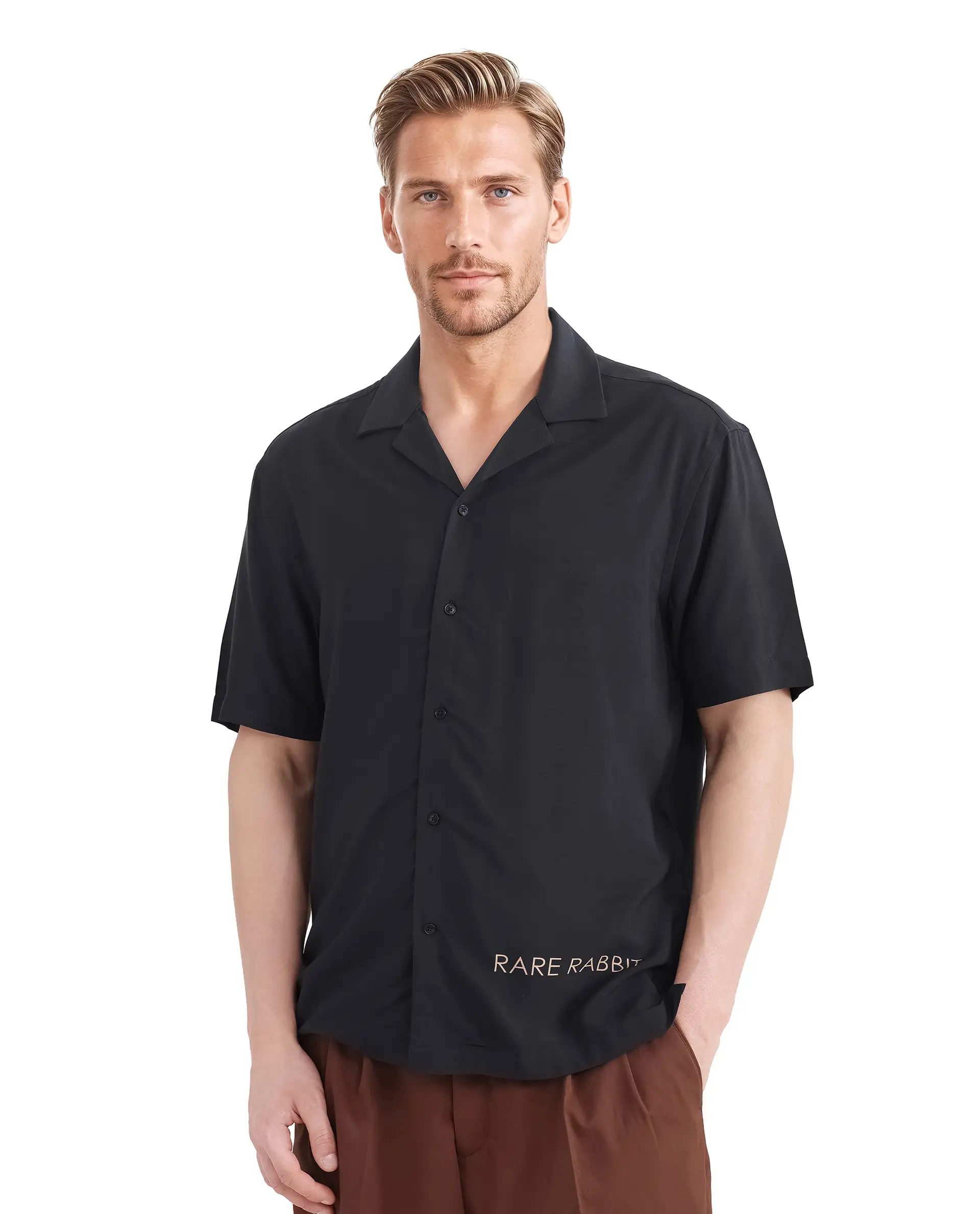 Rare Rabbit Men's Thuban Black Cotton Graphic Print Boxy Fit Full Sleeve Cuban Collar Shirt - Image 2