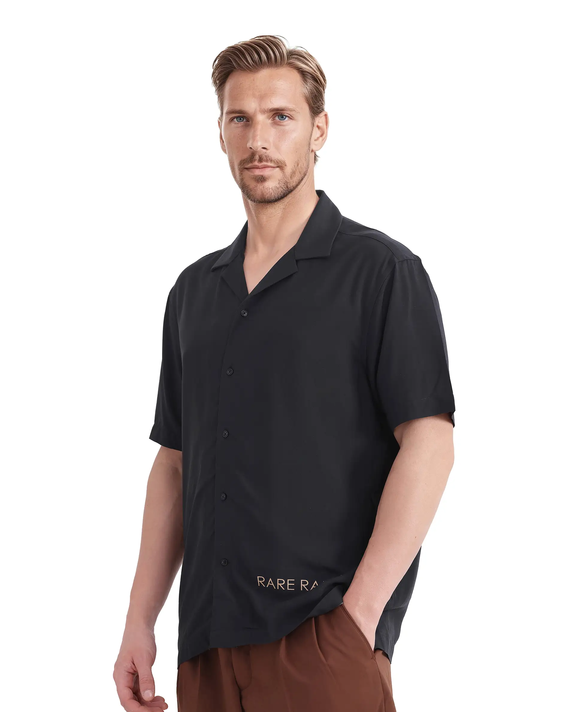 Rare Rabbit Men's Thuban Black Cotton Graphic Print Boxy Fit Full Sleeve Cuban Collar Shirt - Image 5