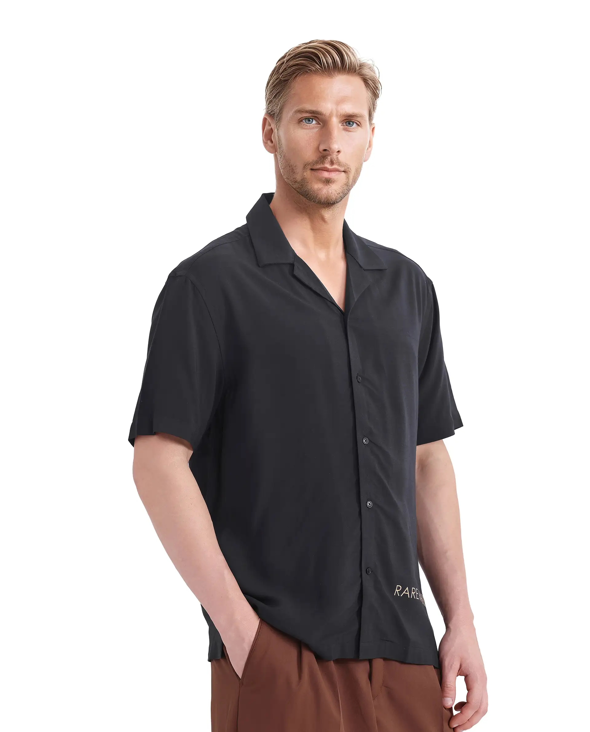 Rare Rabbit Men's Thuban Black Cotton Graphic Print Boxy Fit Full Sleeve Cuban Collar Shirt - Image 6