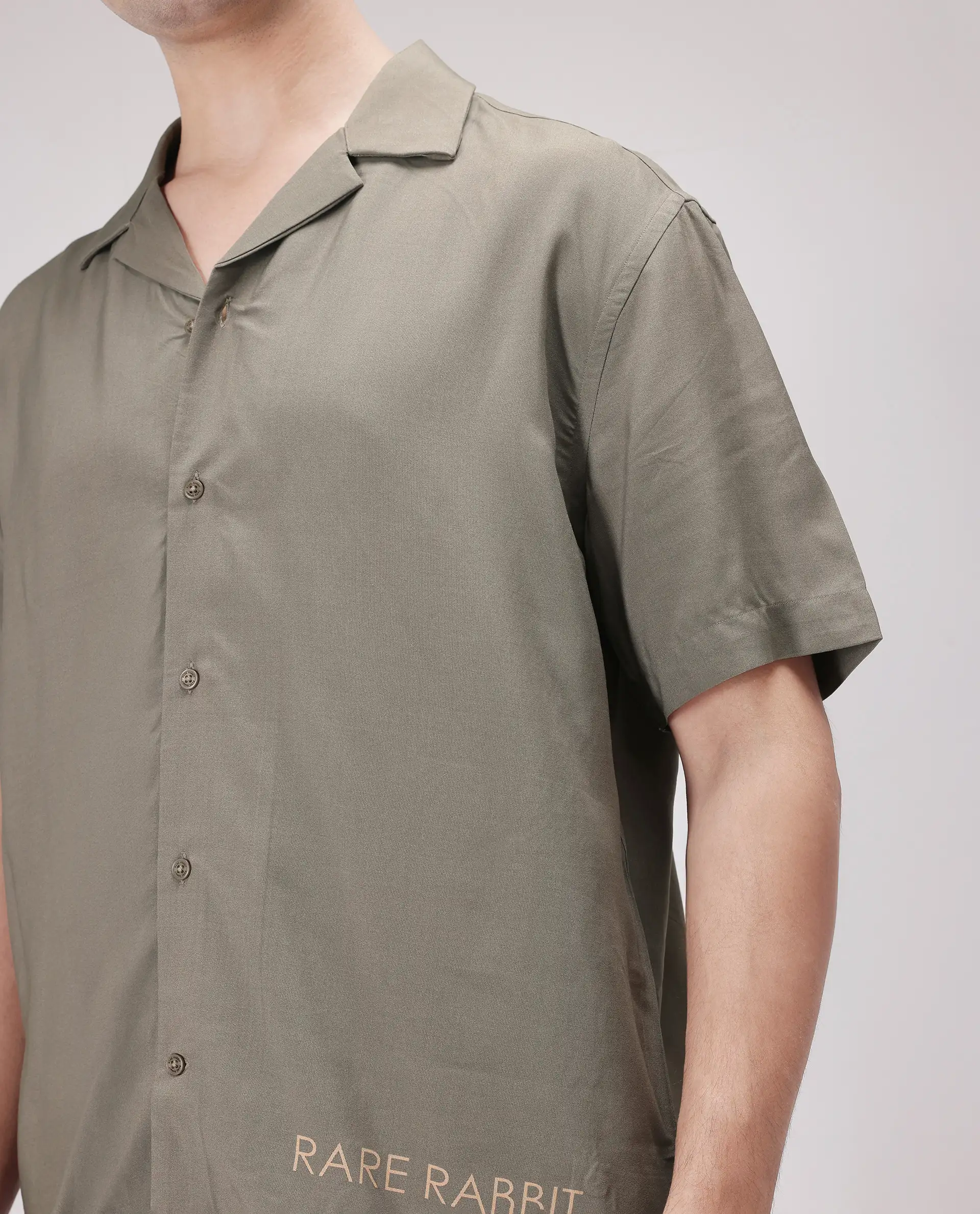 Rare Rabbit Men's Thuban Olive Cotton Graphic Print Boxy Fit Full Sleeve Cuban Collar Shirt - Image 4