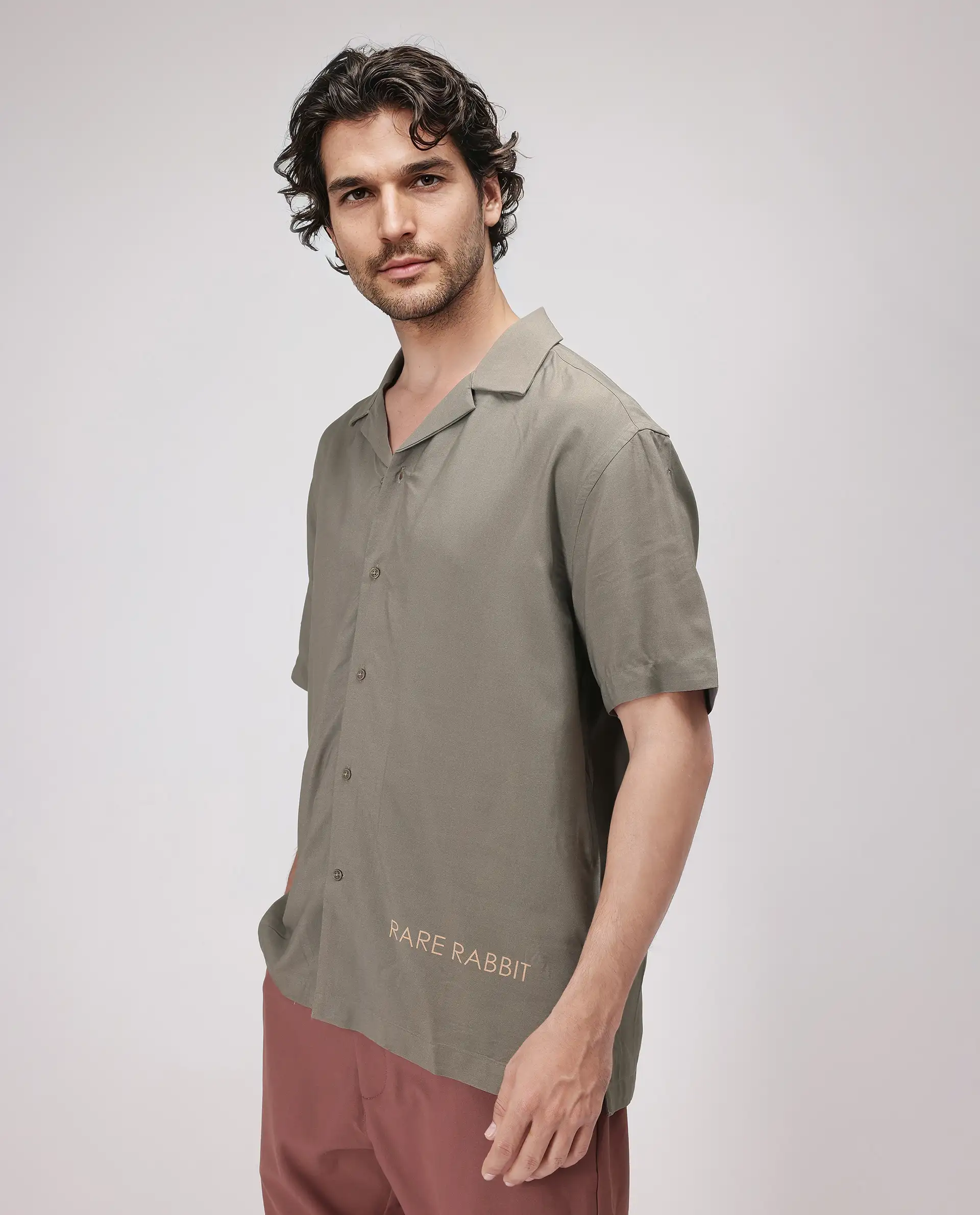 Rare Rabbit Men's Thuban Olive Cotton Graphic Print Boxy Fit Full Sleeve Cuban Collar Shirt - Image 5