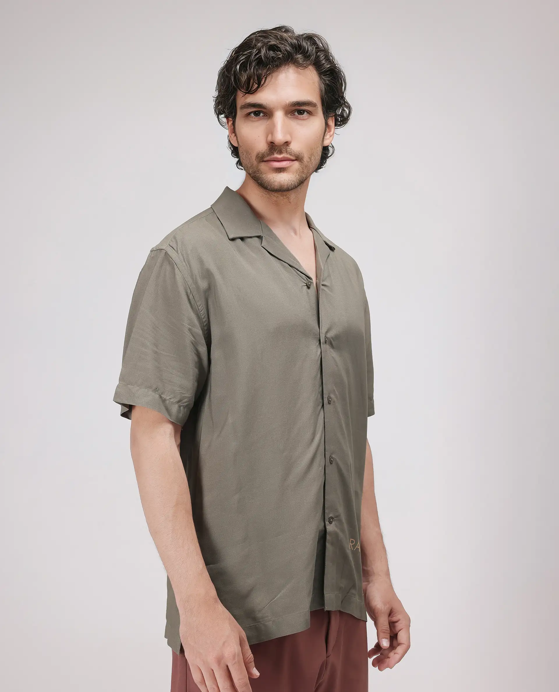 Rare Rabbit Men's Thuban Olive Cotton Graphic Print Boxy Fit Full Sleeve Cuban Collar Shirt - Image 6
