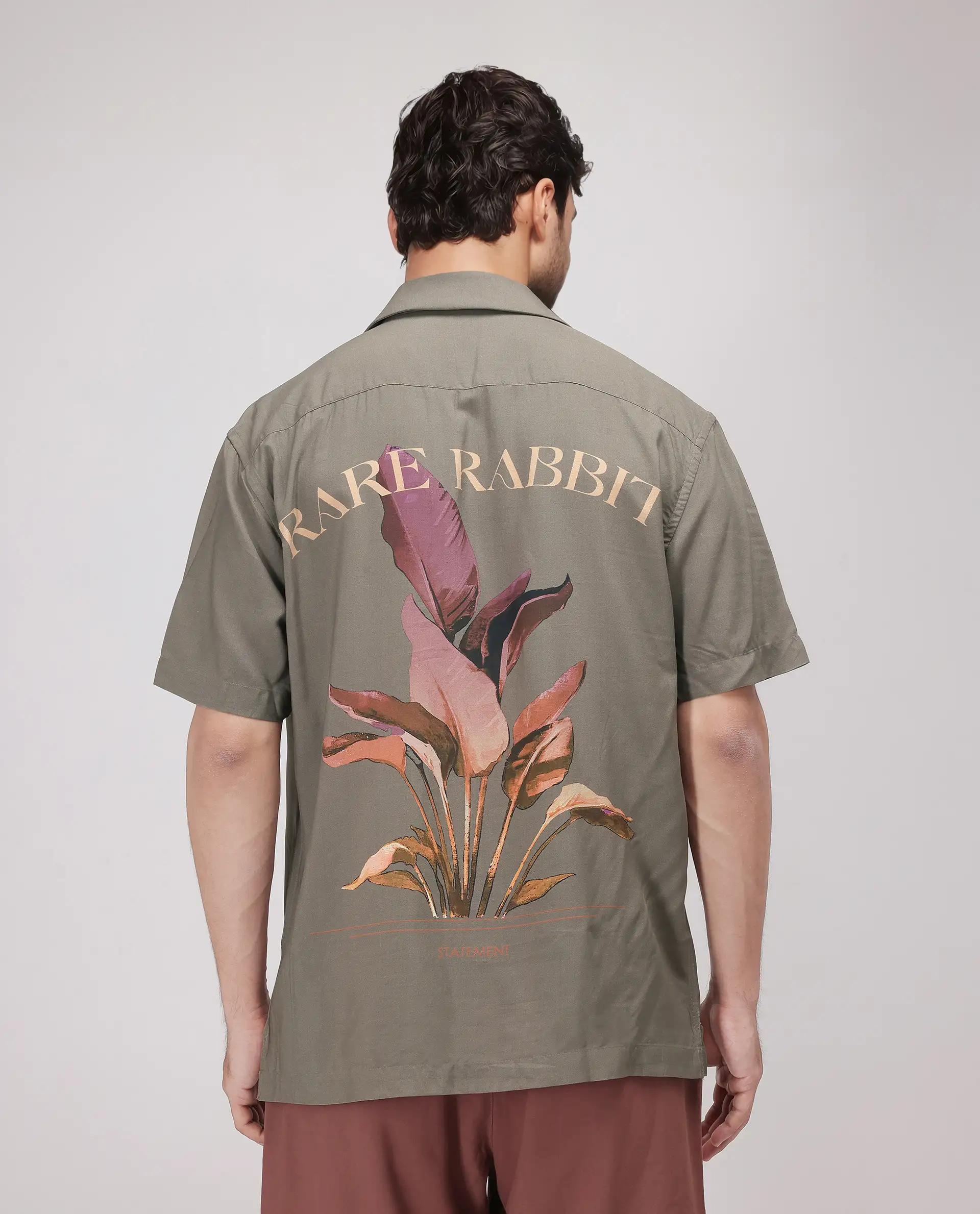 Rare Rabbit Men's Thuban Olive Cotton Graphic Print Boxy Fit Full Sleeve Cuban Collar Shirt - Image 8
