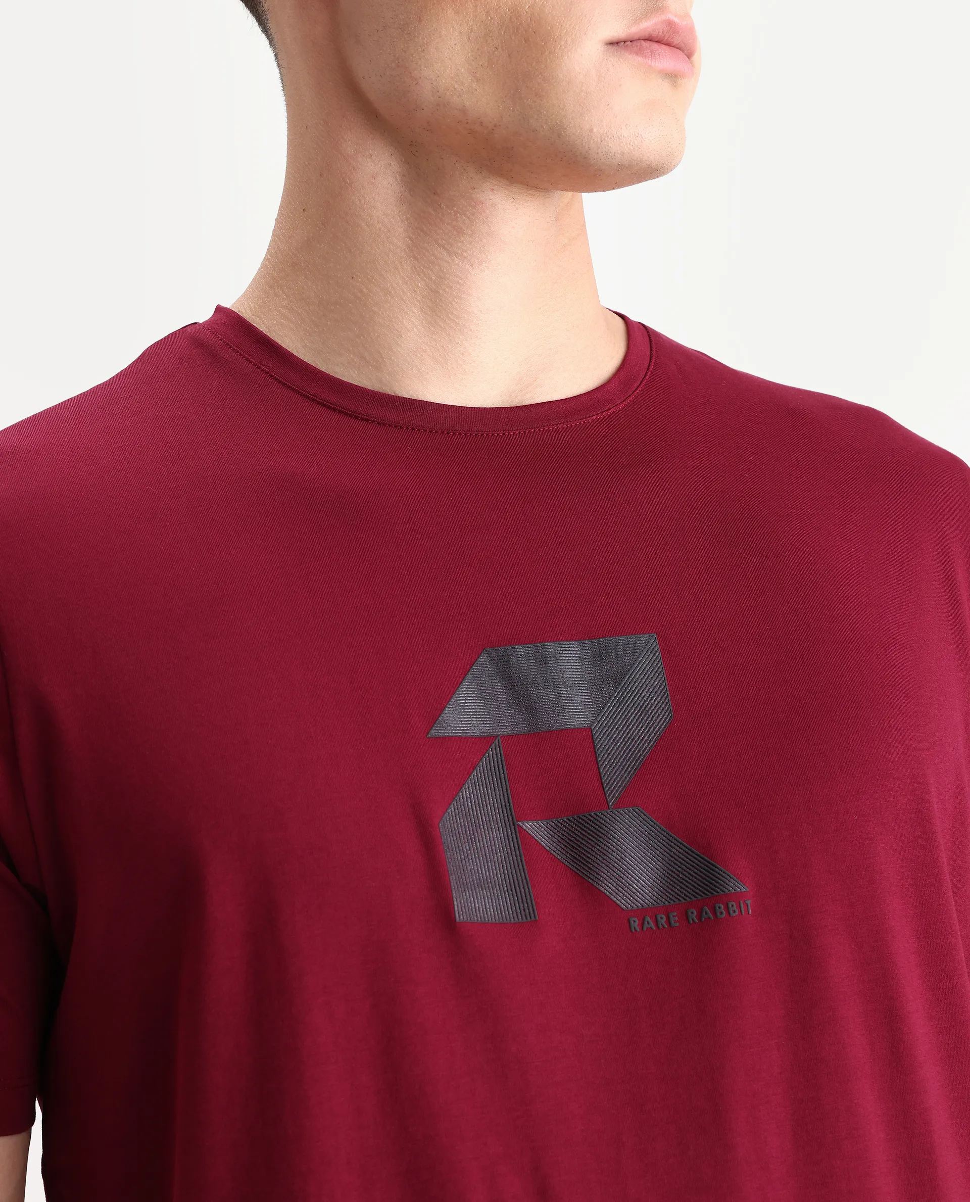 Rare Rabbit Men's Tibo Dark Red Cotton Blend Graphic Print Regular Fit Half Sleeve Crew Neck T-Shirt - Image 3