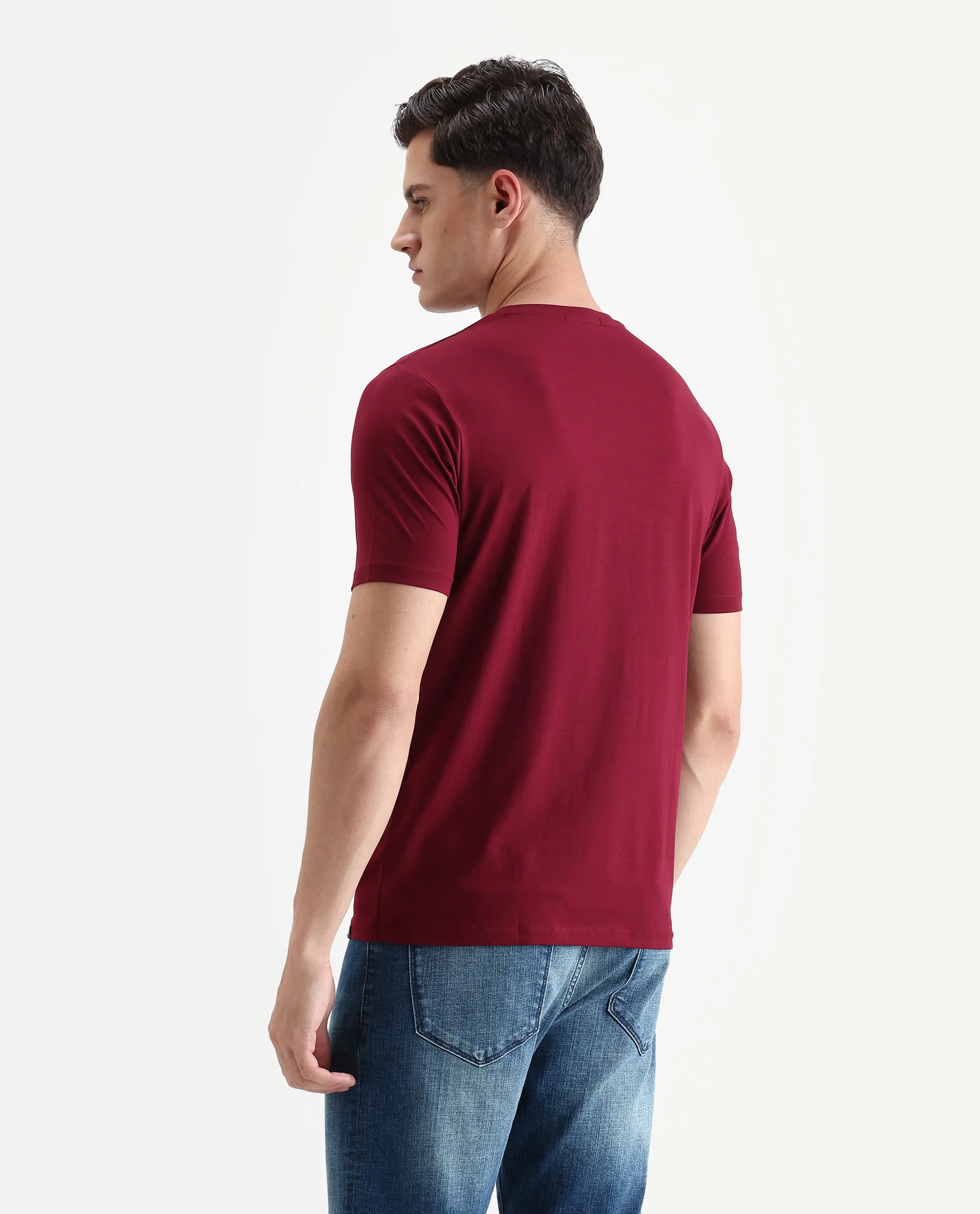 Rare Rabbit Men's Tibo Dark Red Cotton Blend Graphic Print Regular Fit Half Sleeve Crew Neck T-Shirt - Image 7