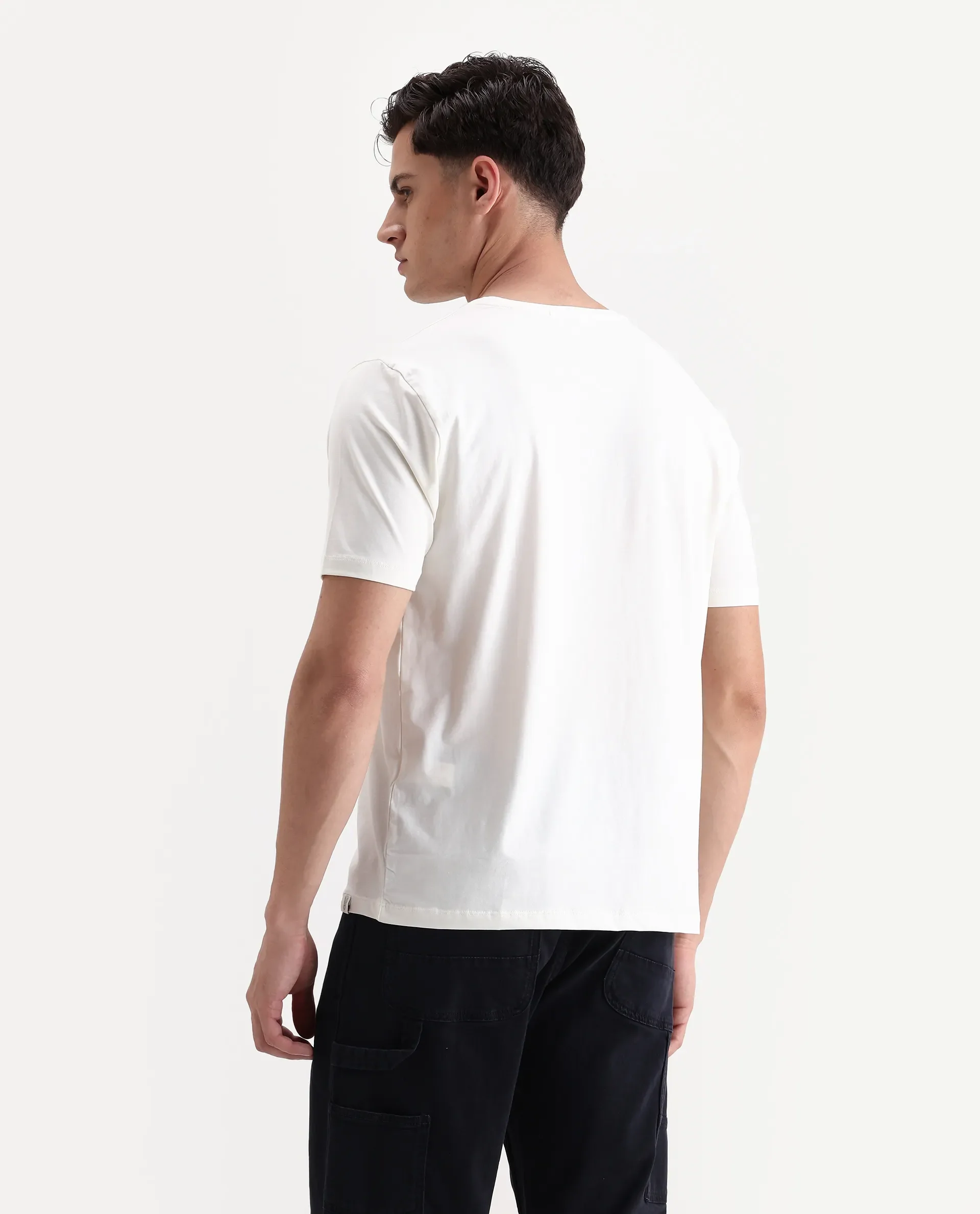 Rare Rabbit Men's Tibo Off White Cotton Blend Graphic Print Regular Fit Half Sleeve Crew Neck T-Shirt - Image 7