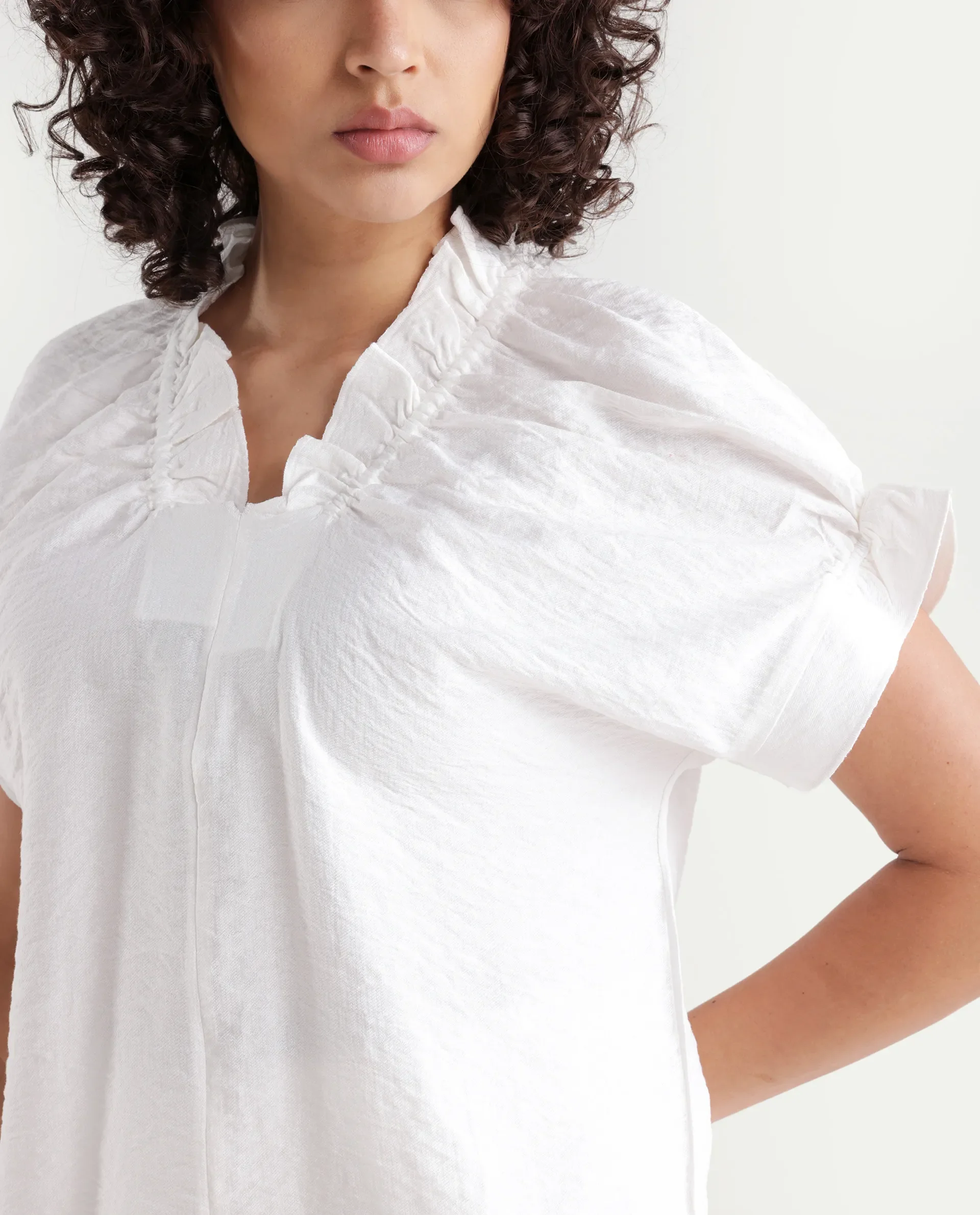 Rareism Women's Tichi White Viscose Blend V-Neck Plain Extended Sleeves Regular Fit Top - Image 5