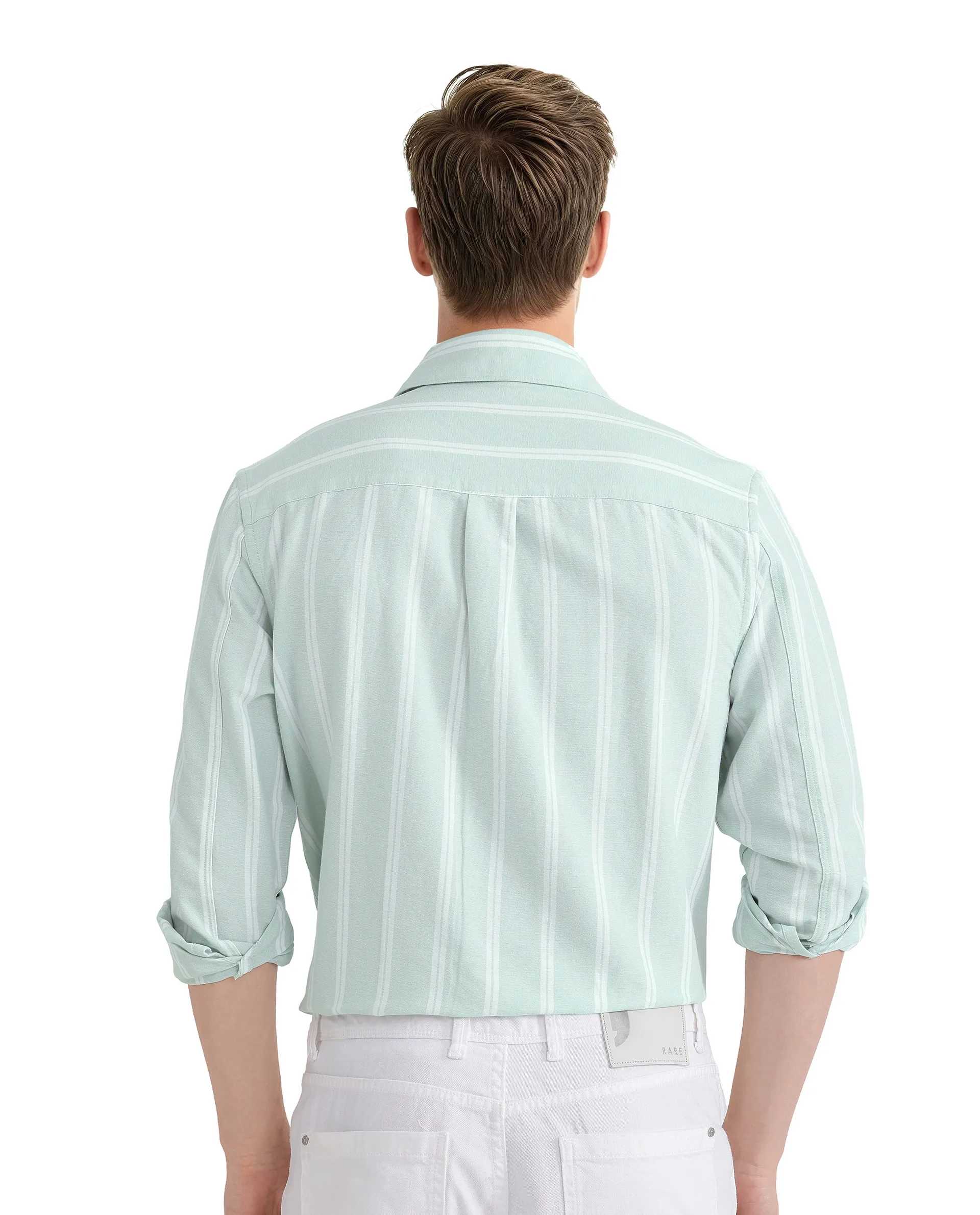 Rare Rabbit Men's Tico Pastel Green Cotton Striped Print Regular Fit Full Sleeve Collared Shirt - Image 4