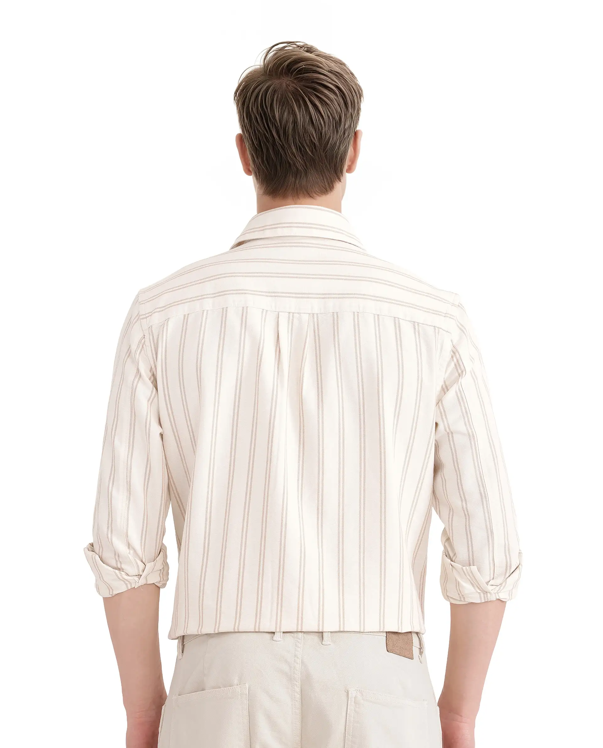 Rare Rabbit Men's Tickob Beige Cotton Striped Print Regular Fit Full Sleeve Collared Shirt - Image 5