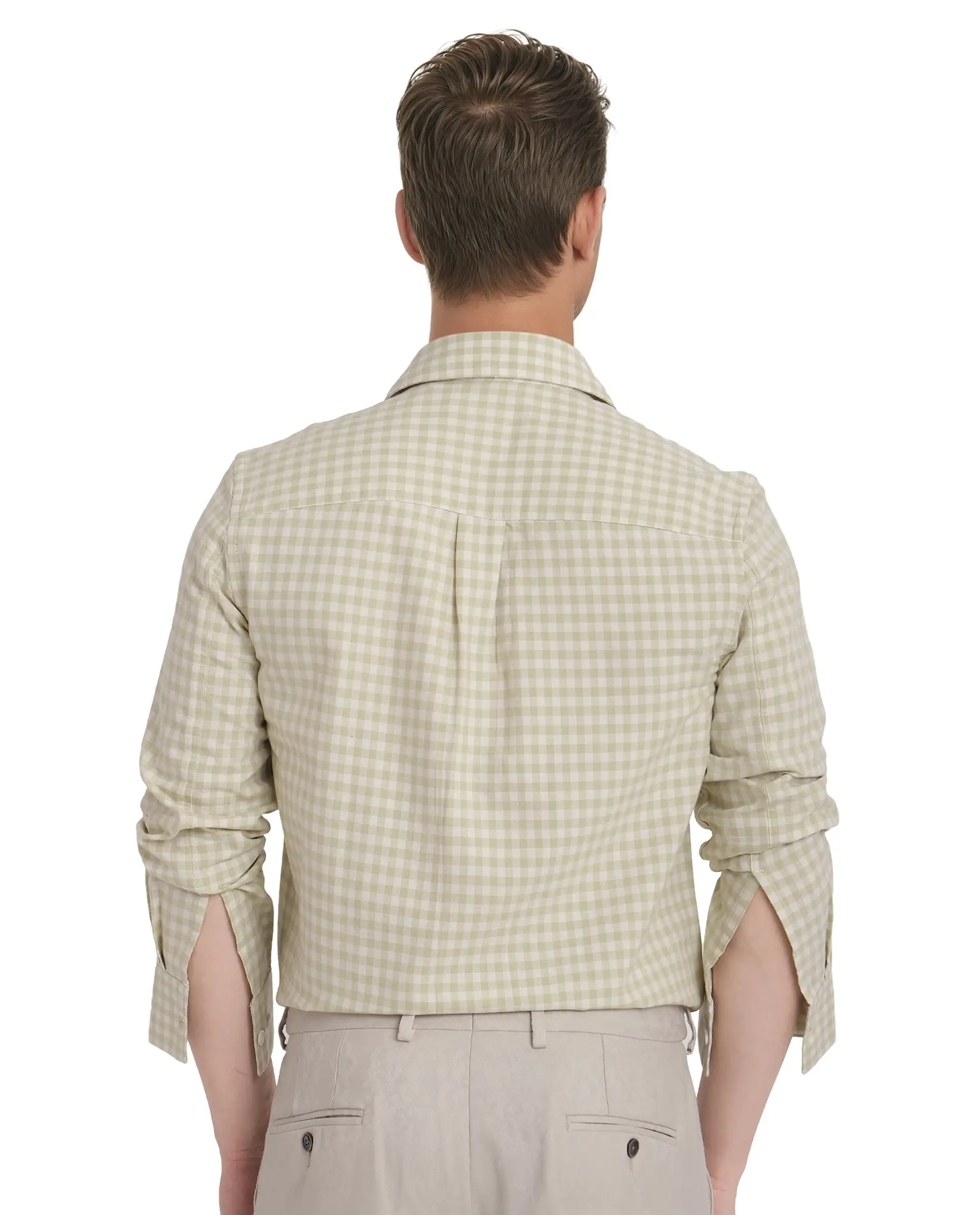 Rare Rabbit Men's Tickog Pastel Green Cotton Checked Print Regular Fit Full Sleeve Collared Shirt - Image 2