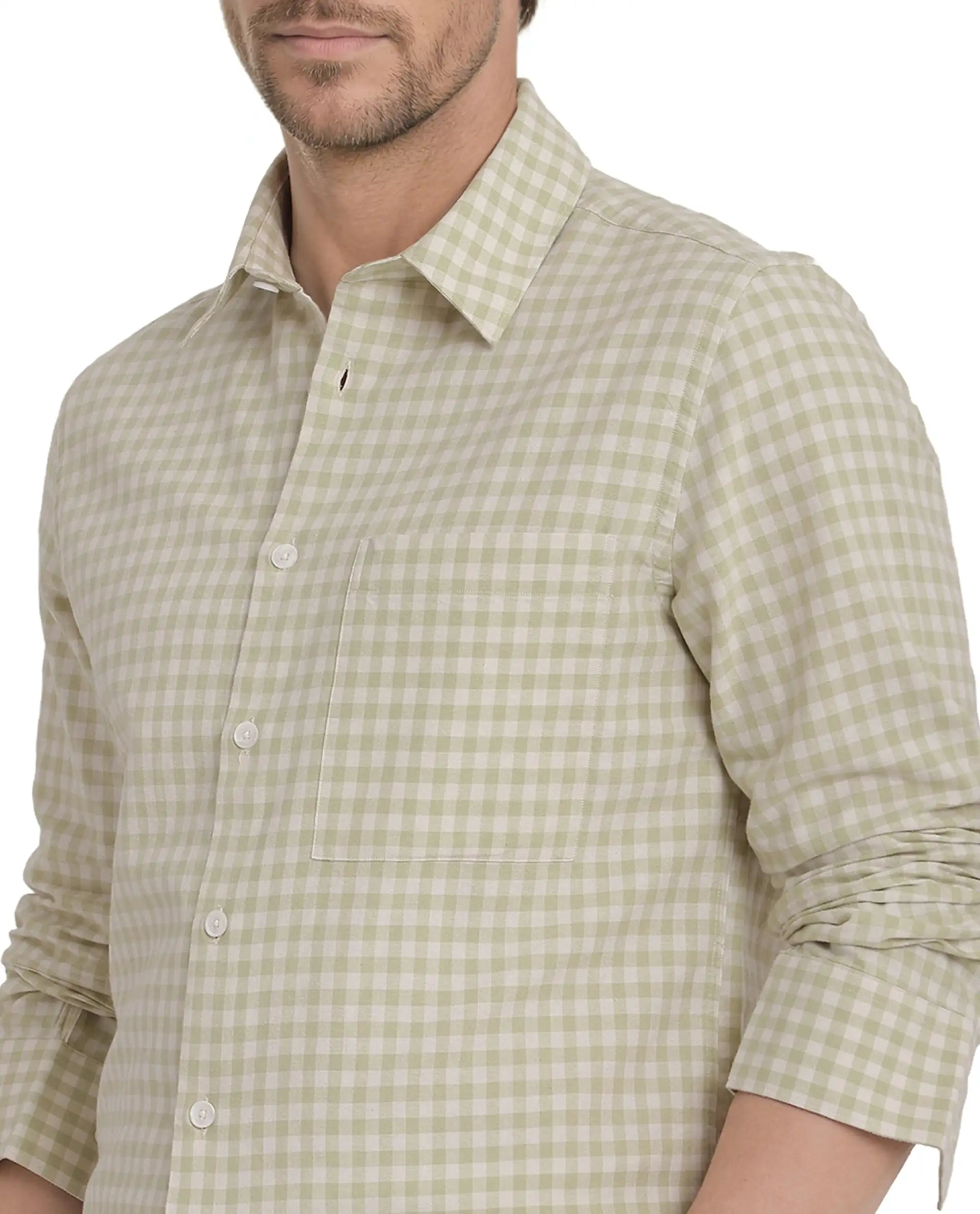 Rare Rabbit Men's Tickog Pastel Green Cotton Checked Print Regular Fit Full Sleeve Collared Shirt - Image 4