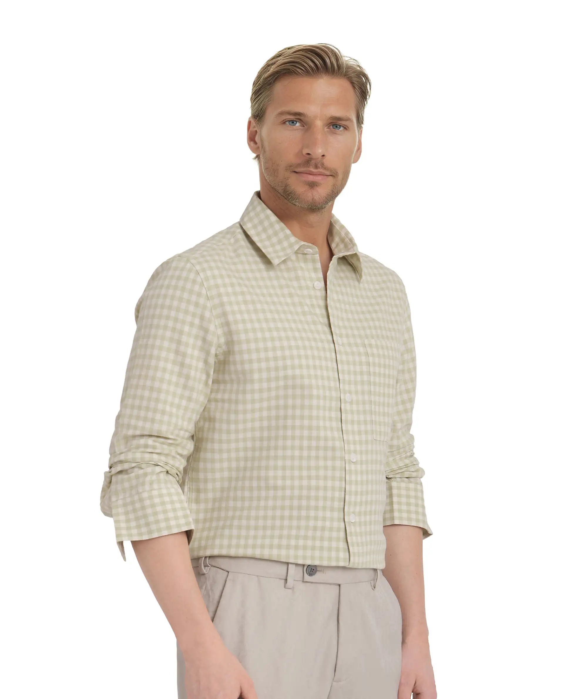 Rare Rabbit Men's Tickog Pastel Green Cotton Checked Print Regular Fit Full Sleeve Collared Shirt - Image 6