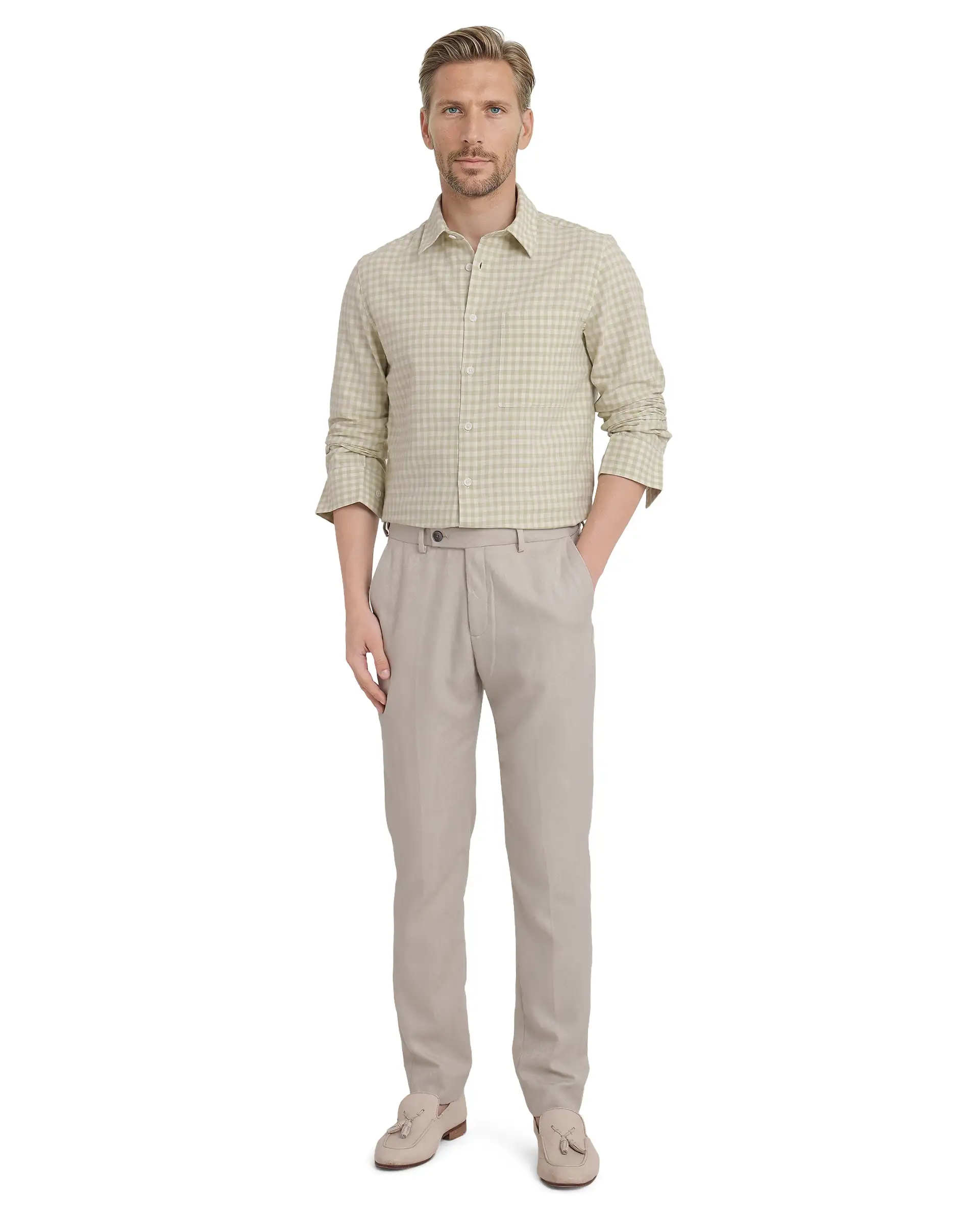Rare Rabbit Men's Tickog Pastel Green Cotton Checked Print Regular Fit Full Sleeve Collared Shirt - Image 7