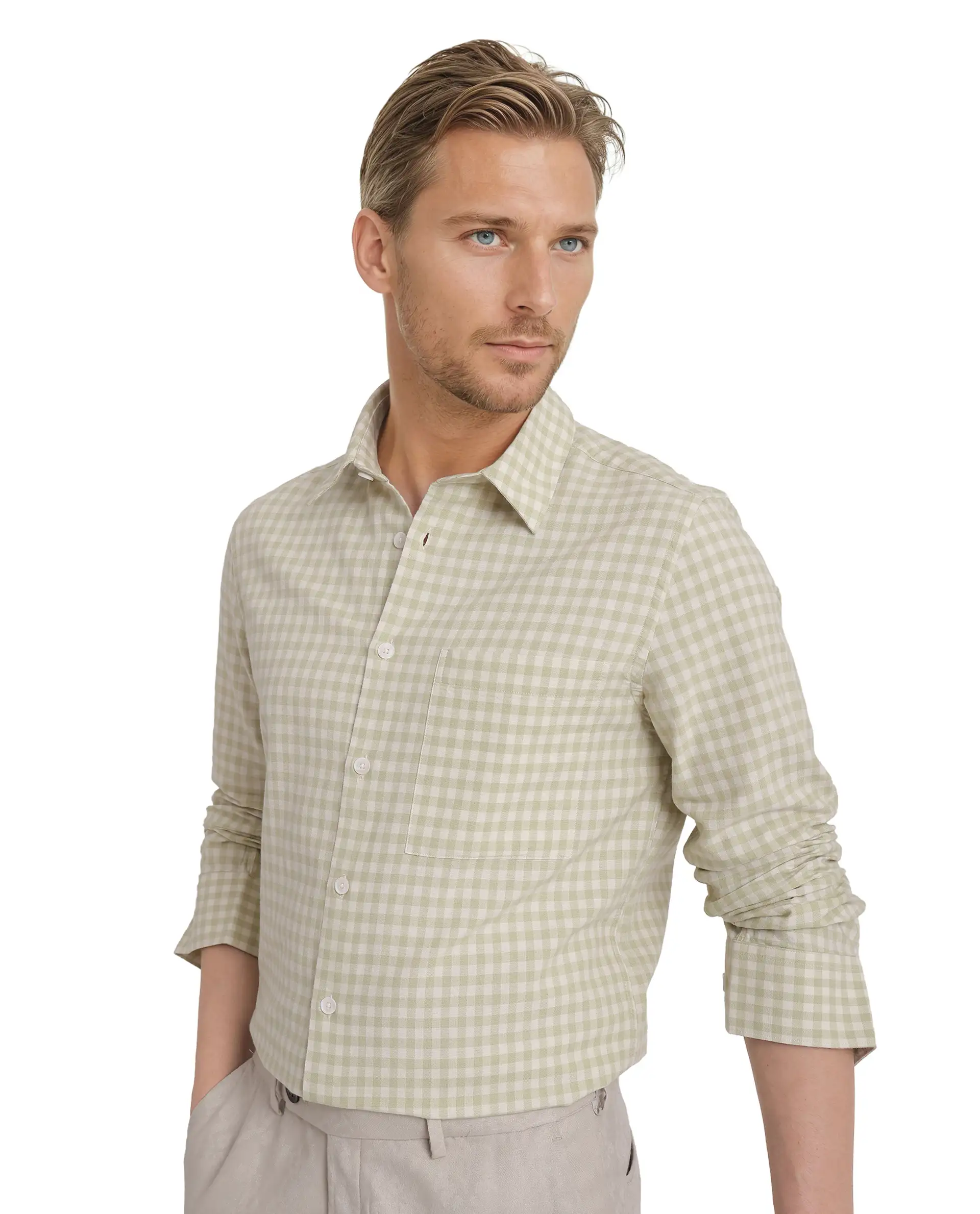 Rare Rabbit Men's Tickog Pastel Green Cotton Checked Print Regular Fit Full Sleeve Collared Shirt - Image 8