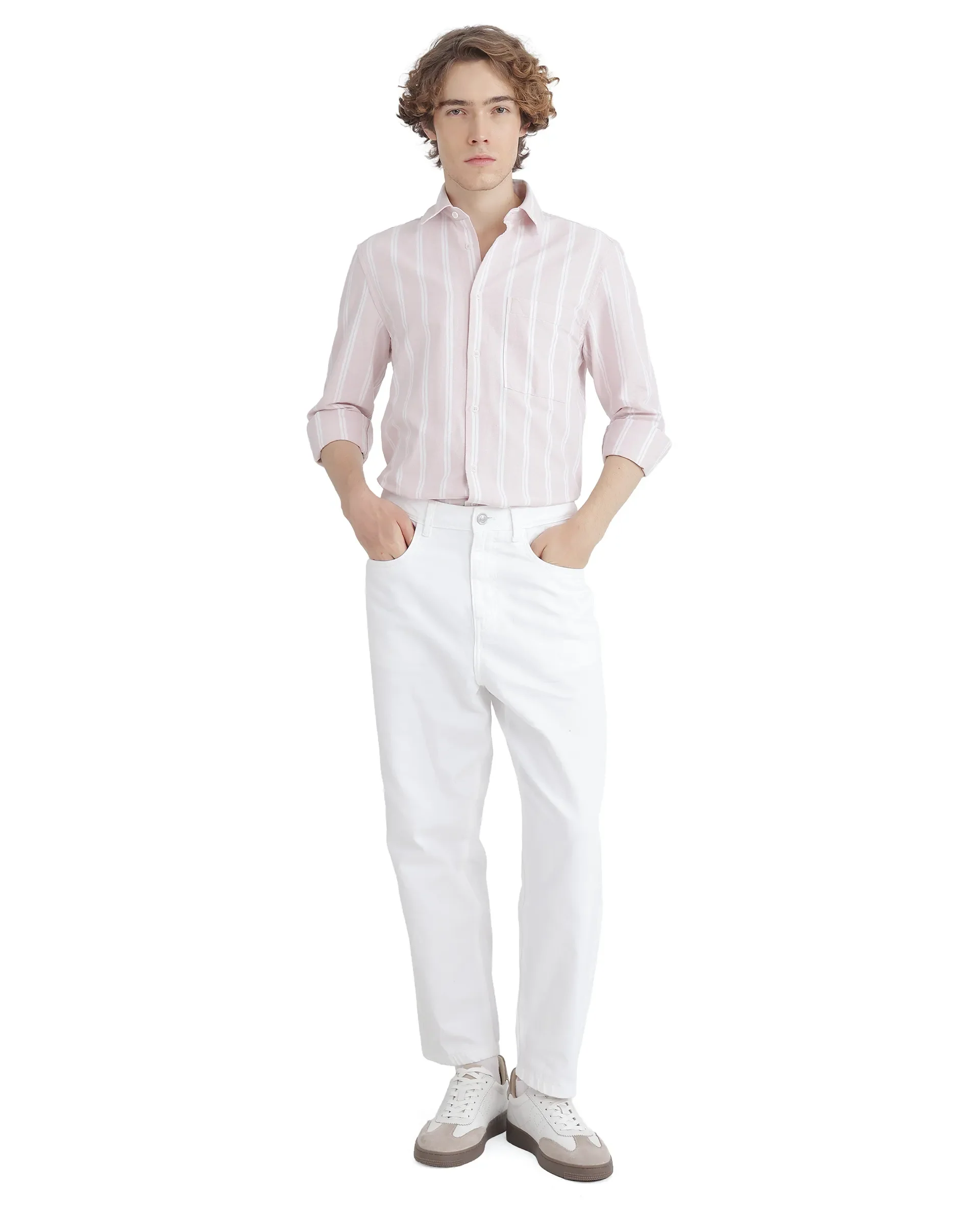 Rare Rabbit Men's Tickop Light Pink Cotton Striped Print Regular Fit Full Sleeve Collared Shirt - Image 4