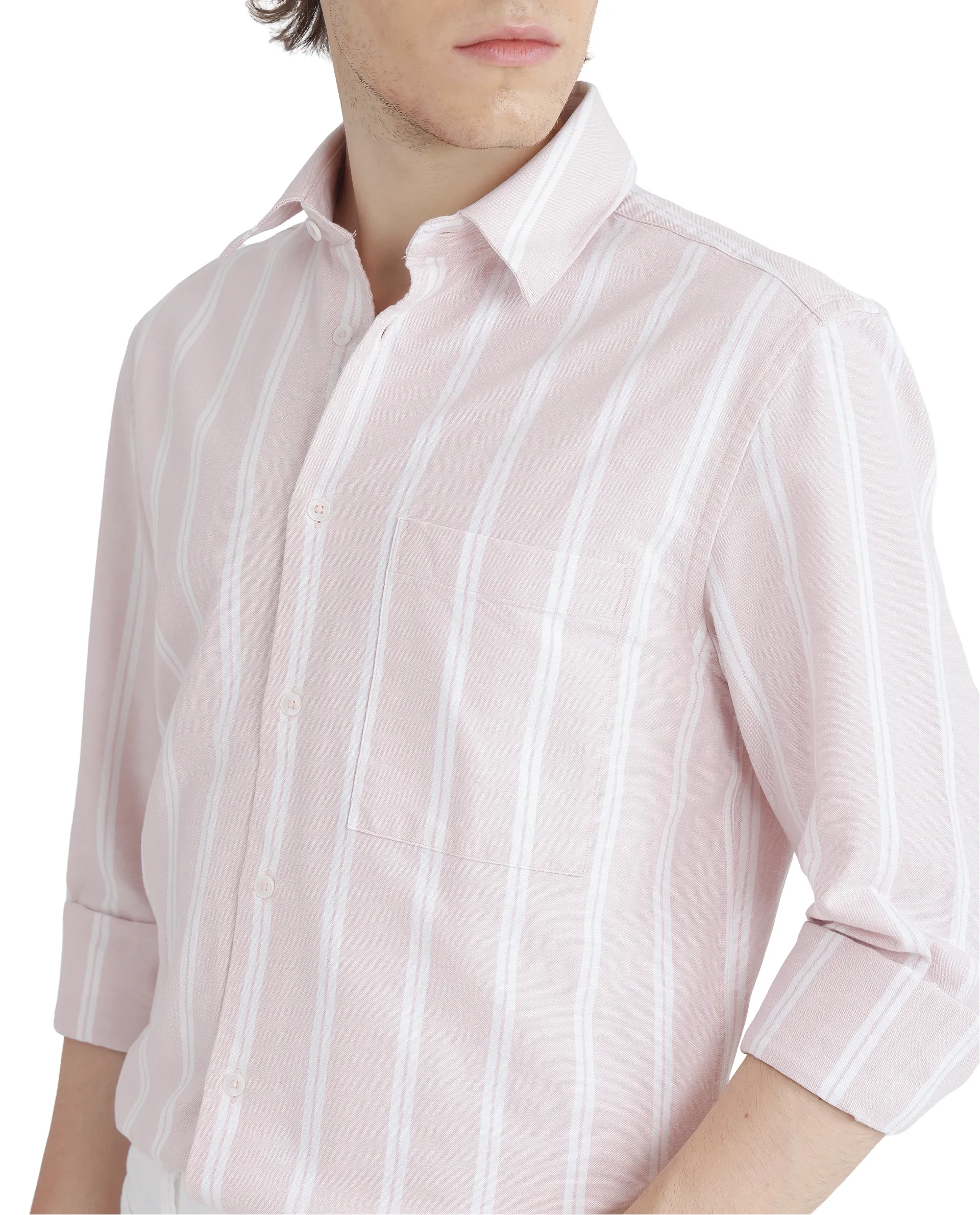 Rare Rabbit Men's Tickop Light Pink Cotton Striped Print Regular Fit Full Sleeve Collared Shirt - Image 6