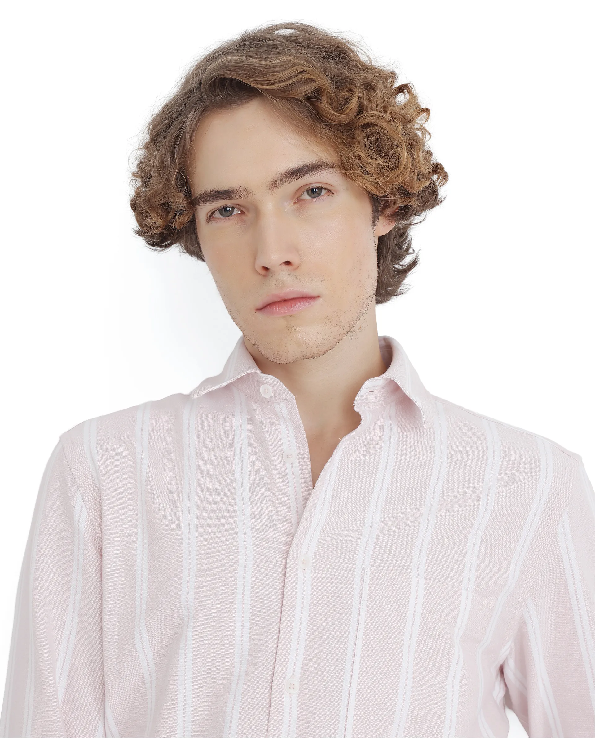Rare Rabbit Men's Tickop Light Pink Cotton Striped Print Regular Fit Full Sleeve Collared Shirt - Image 7