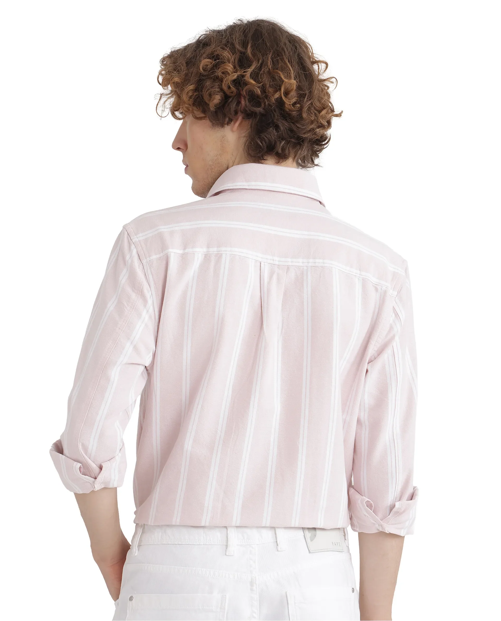 Rare Rabbit Men's Tickop Light Pink Cotton Striped Print Regular Fit Full Sleeve Collared Shirt - Image 8