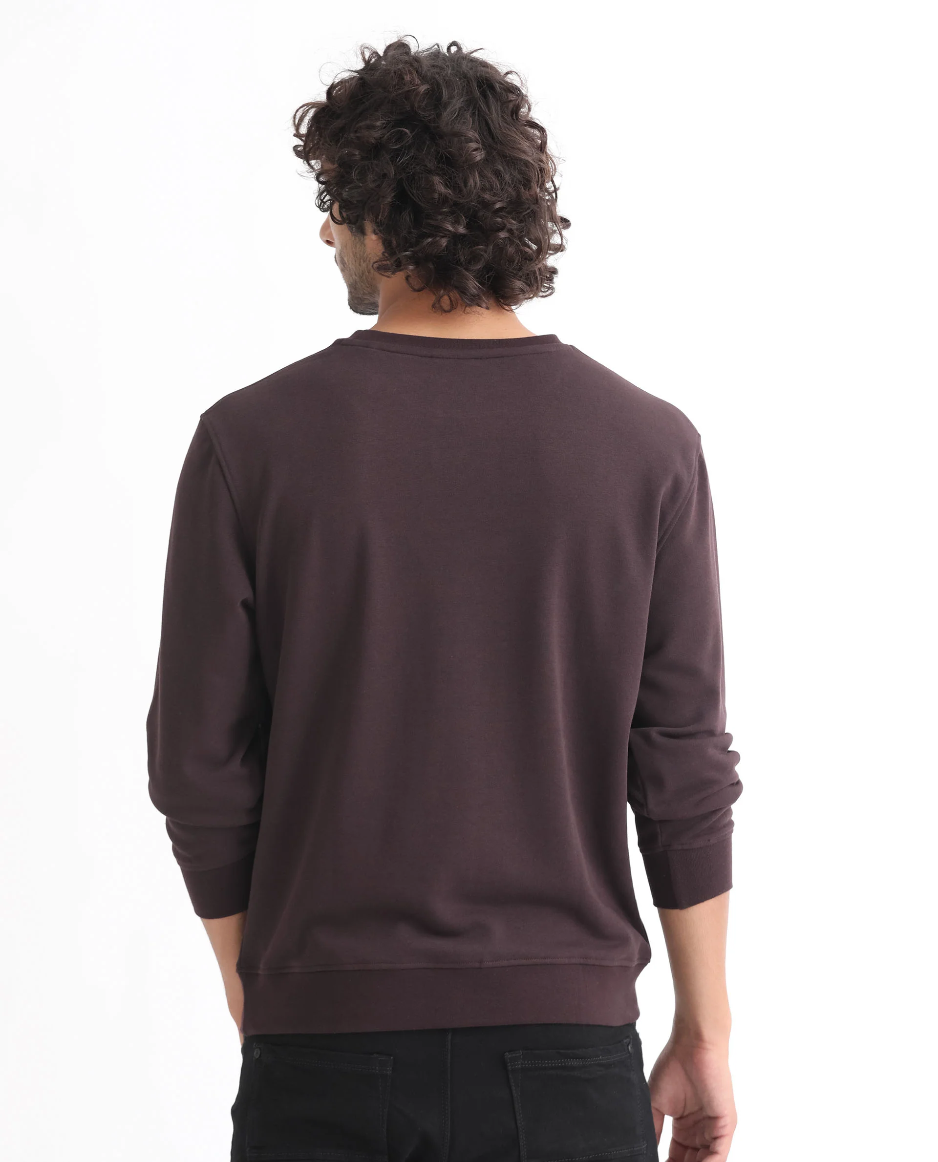 Rare Rabbit Men's Tide Maroon Velvet Ombre Regular Fit Full Sleeve Crew Neck Sweatshirt - Image 7
