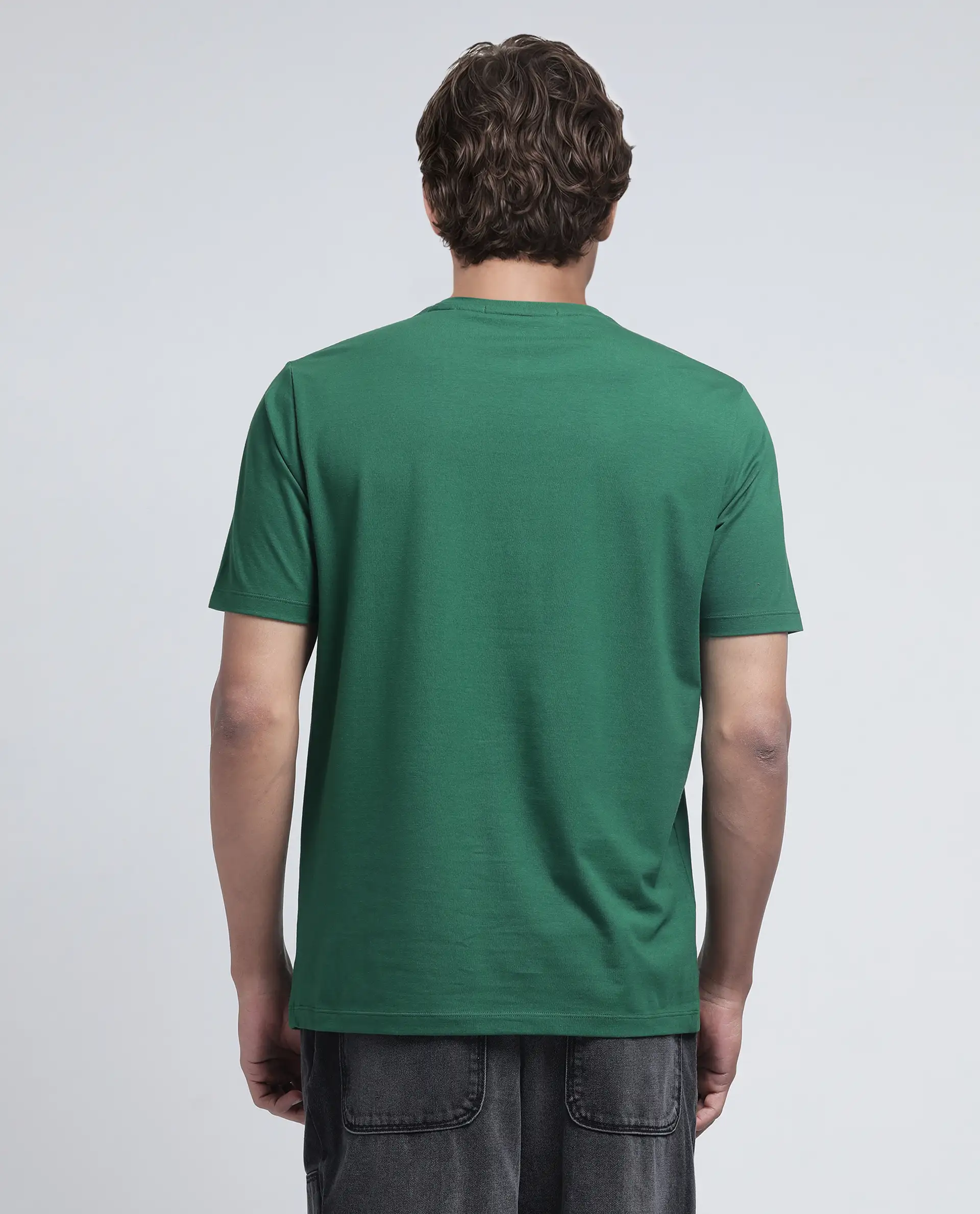 Rare Rabbit Men's Tig Olive Cotton Blend Graphic Print Regular Fit Half Sleeve Crew Neck T-Shirt - Image 5