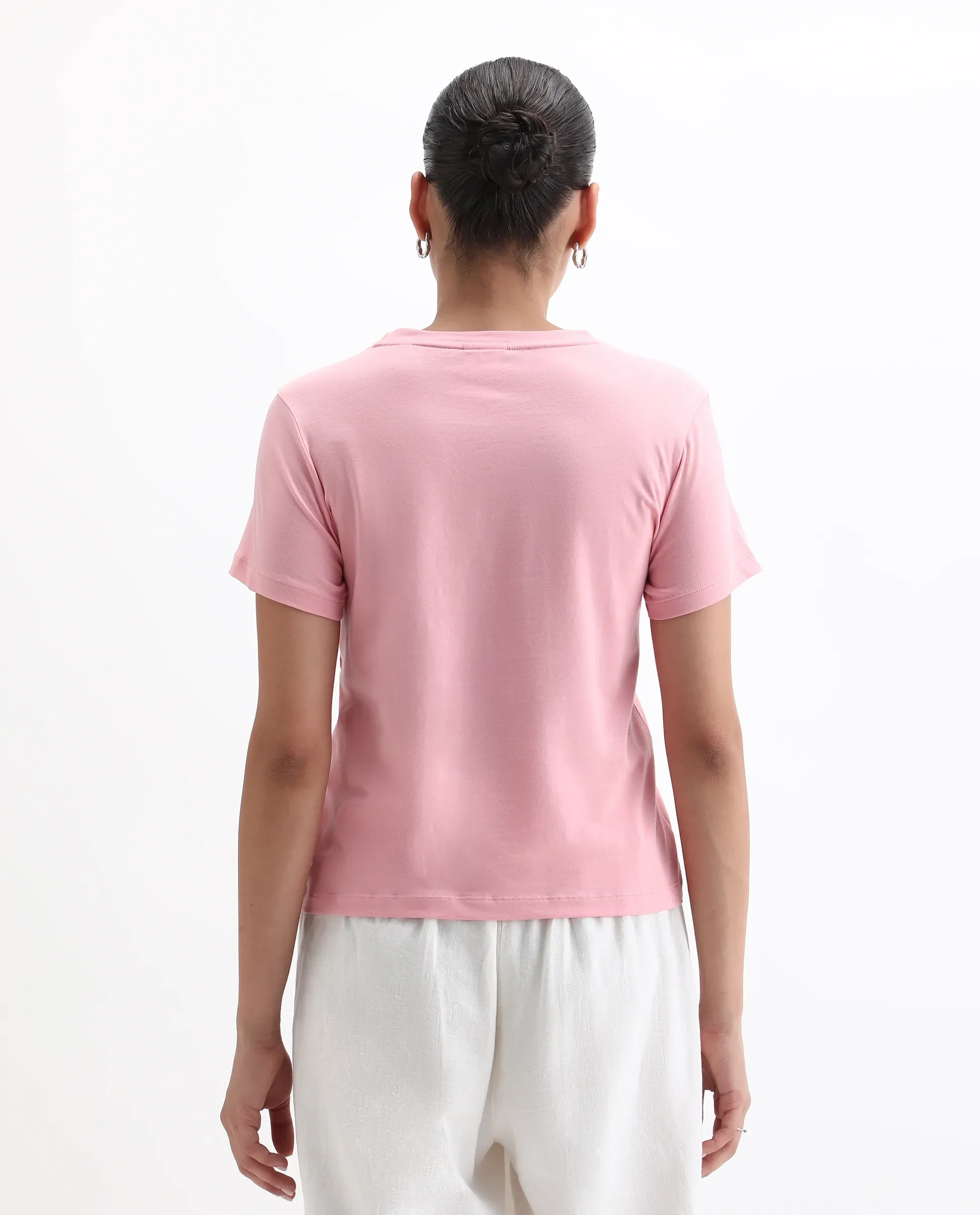 Rareism Women's Tigo Light Pink Cotton Blend Crew Neck Graphic Print Regular Fit T-Shirt - Image 7