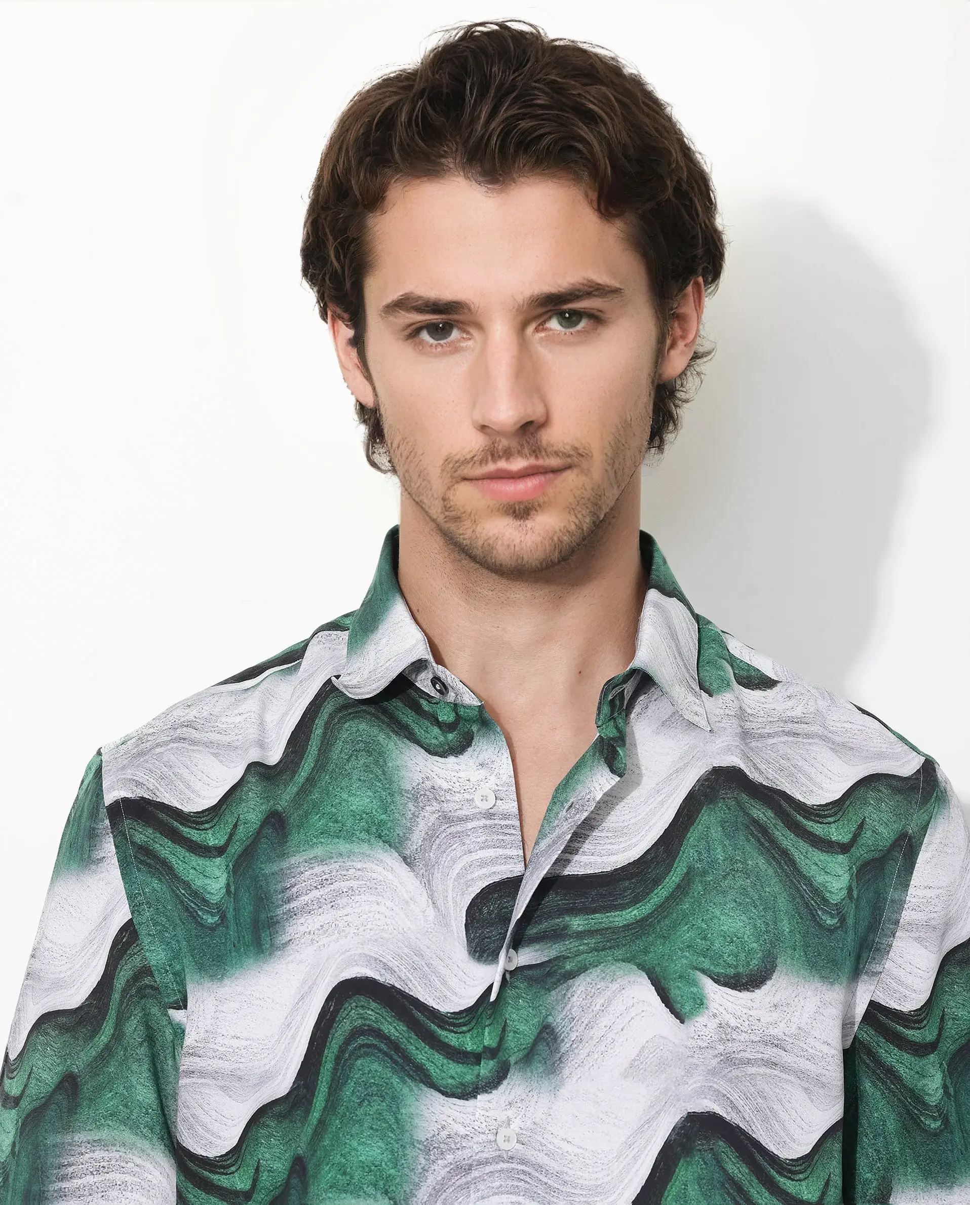 Rare Rabbit Men's Tijon Dark Green Viscose Abstract Print Regular Fit Half Sleeve Collared Shirt - Image 6