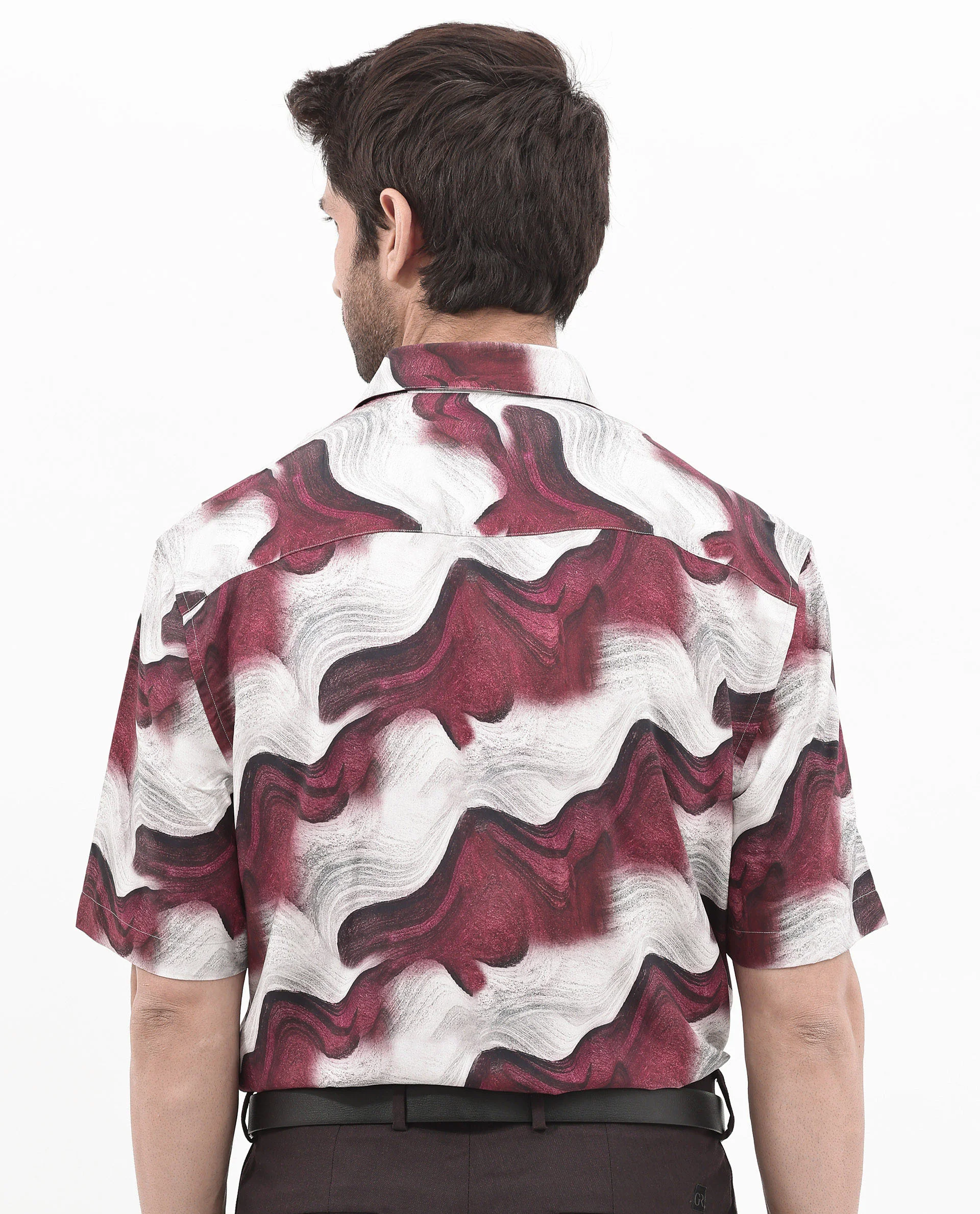 Rare Rabbit Men's Tijon Dark Red Viscose Abstract Print Regular Fit Half Sleeve Collared Shirt - Image 11