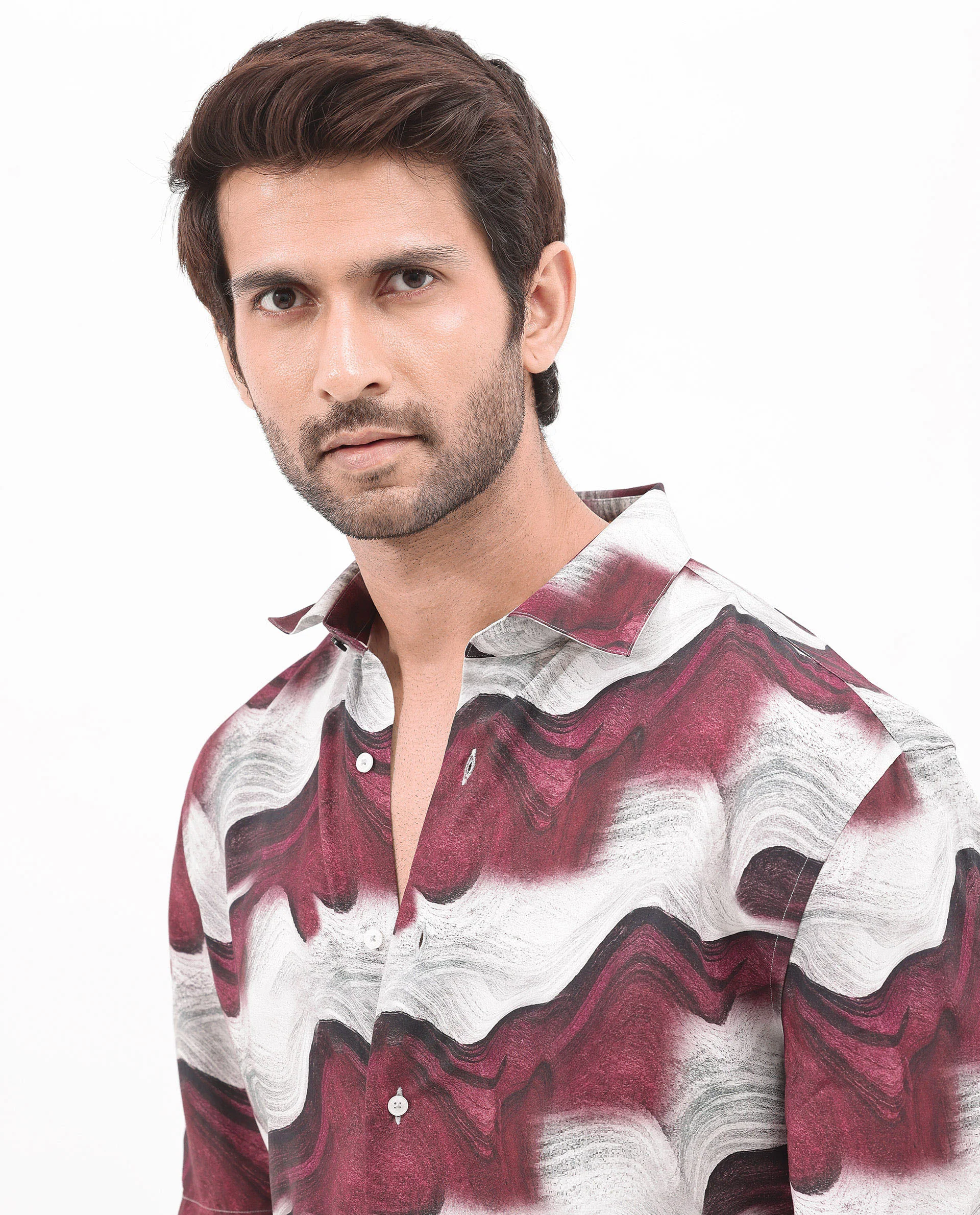 Rare Rabbit Men's Tijon Dark Red Viscose Abstract Print Regular Fit Half Sleeve Collared Shirt - Image 4