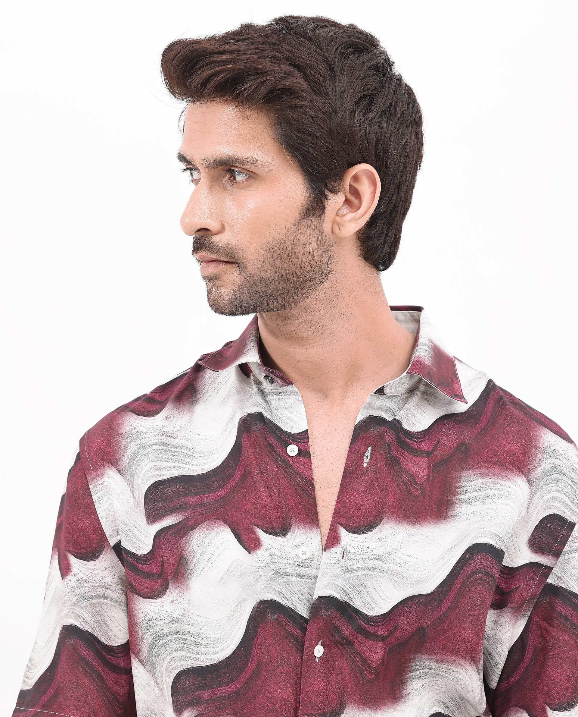 Rare Rabbit Men's Tijon Dark Red Viscose Abstract Print Regular Fit Half Sleeve Collared Shirt - Image 5