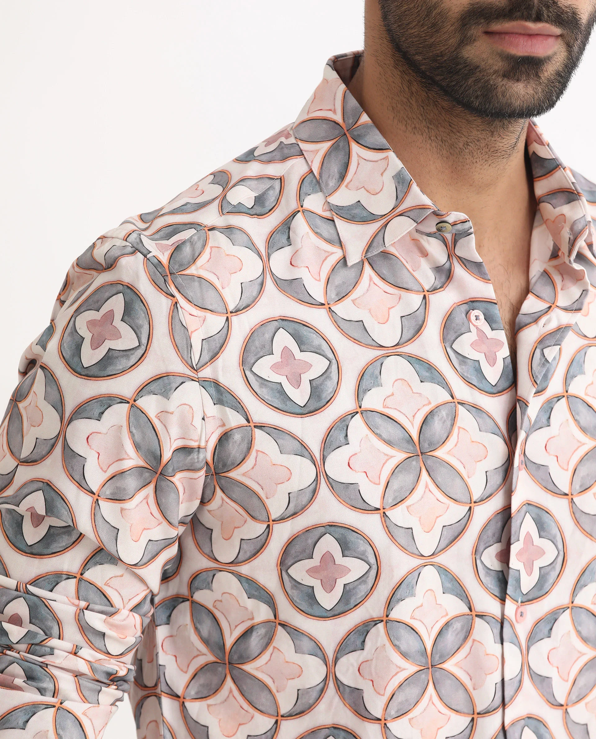 Rare Rabbit Men's Tiler Multi Viscose Geometric Print Regular Fit Full Sleeve Collared Shirt - Image 2