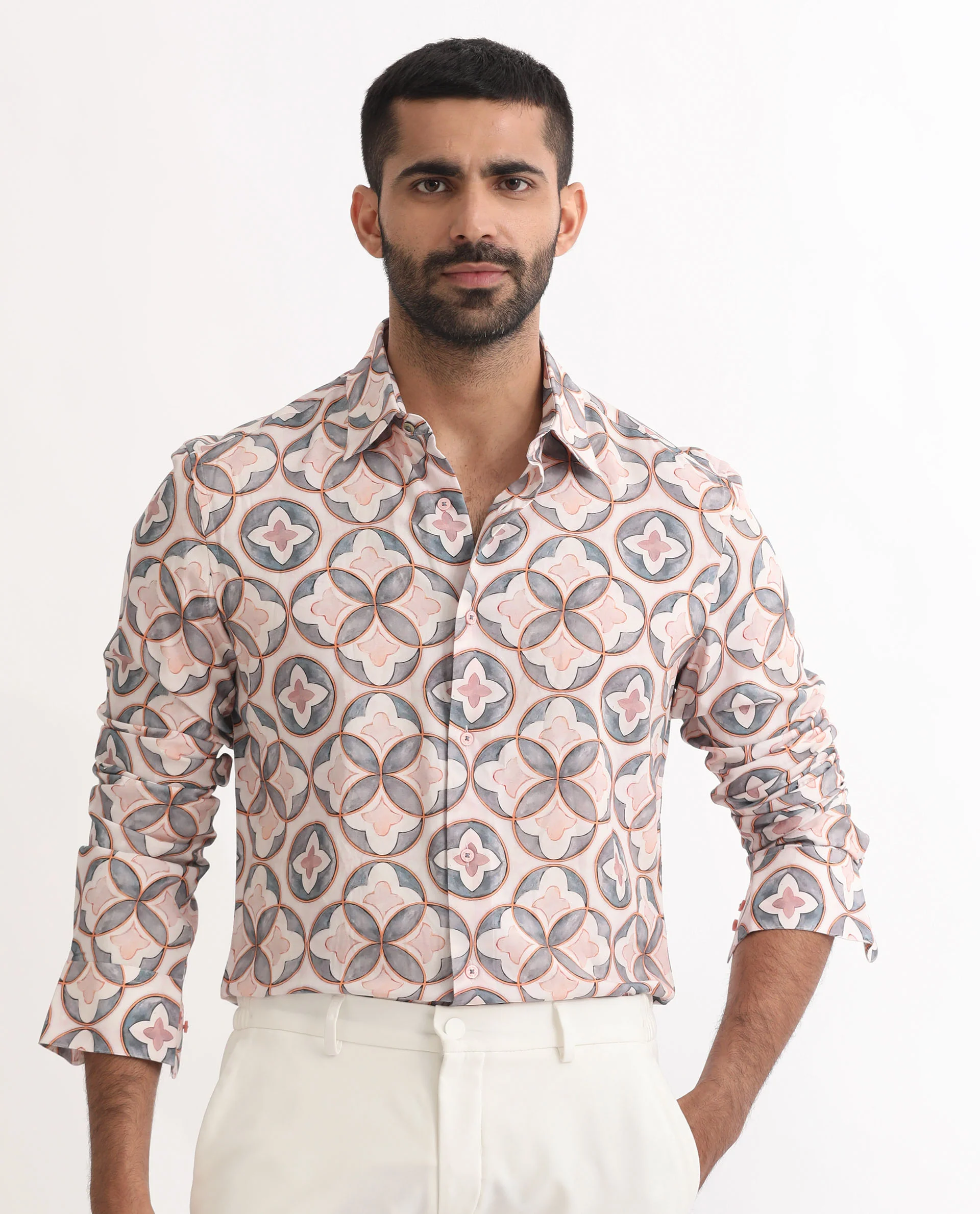 Rare Rabbit Men's Tiler Multi Viscose Geometric Print Regular Fit Full Sleeve Collared Shirt - Image 5