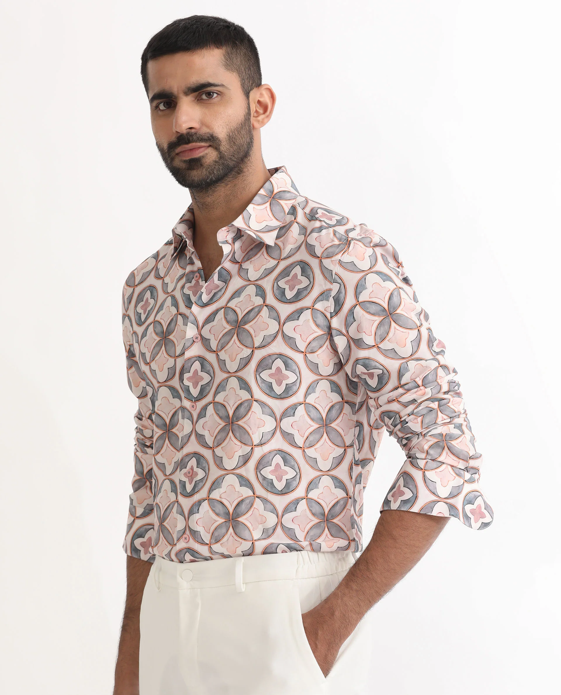 Rare Rabbit Men's Tiler Multi Viscose Geometric Print Regular Fit Full Sleeve Collared Shirt - Image 6
