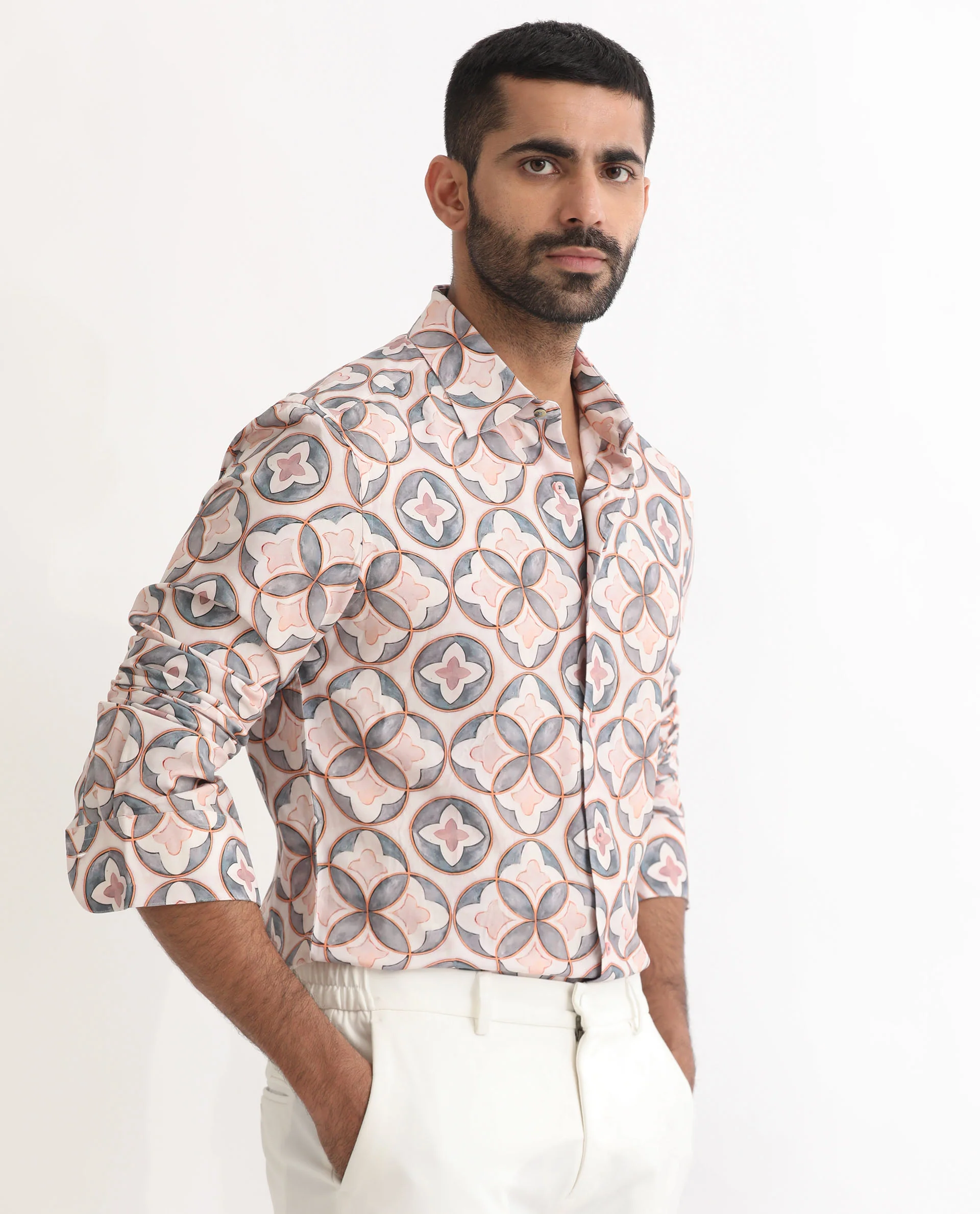 Rare Rabbit Men's Tiler Multi Viscose Geometric Print Regular Fit Full Sleeve Collared Shirt - Image 7
